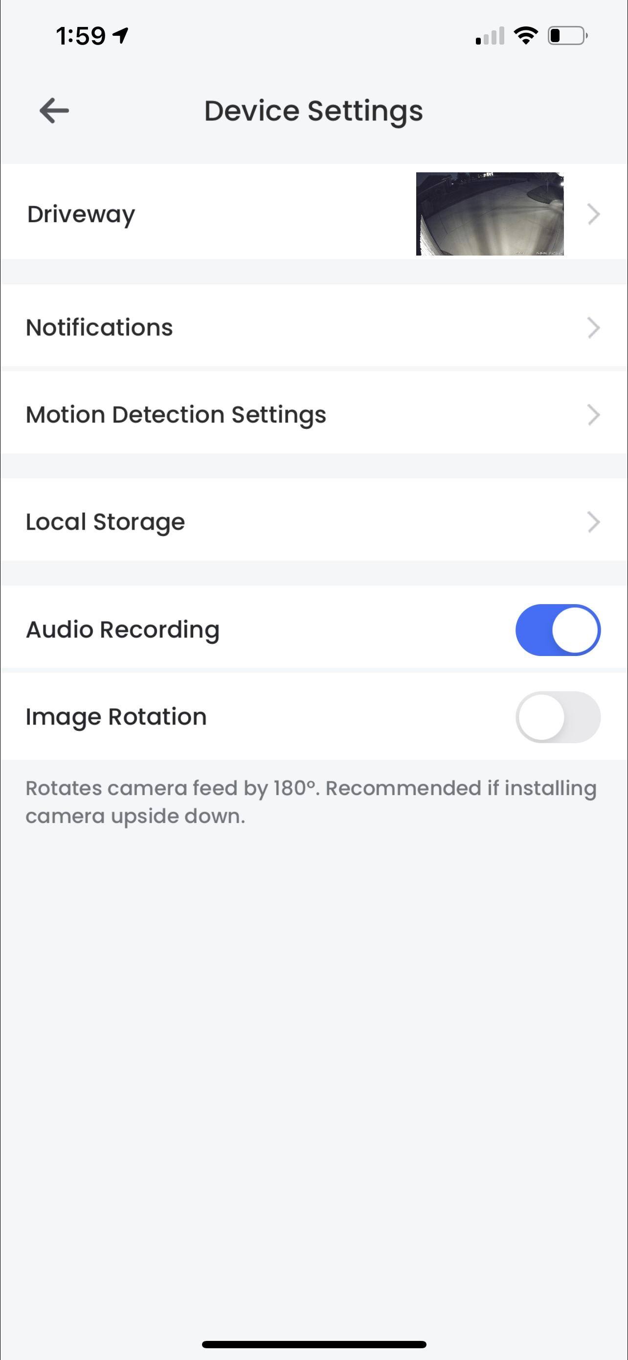 Basic camera settings in app, click to load a larger version