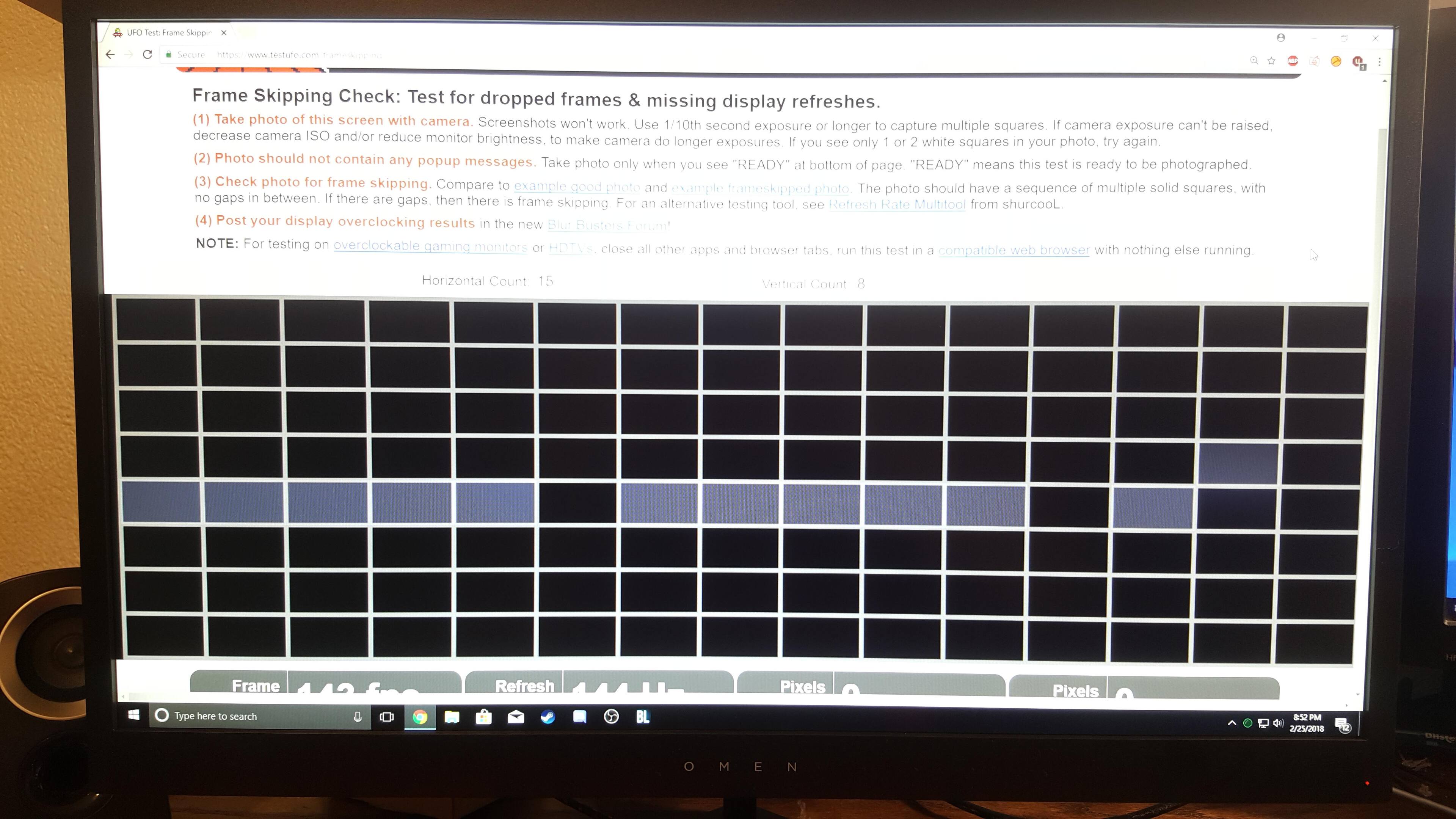 On a true 144Hz monitor the grey blocks would be connected, click to load a larger version