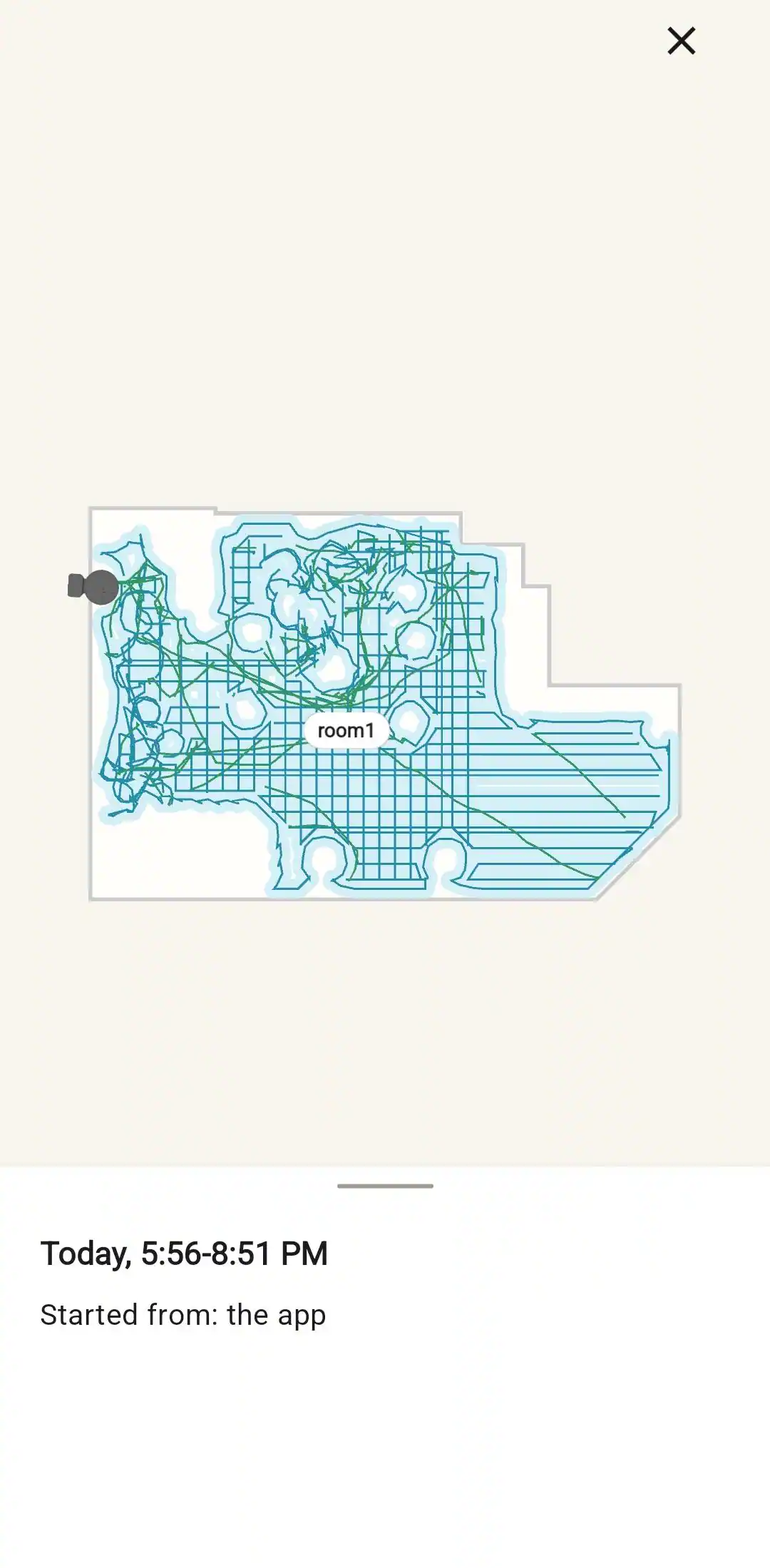 View of the cleaning map. No ID of what the line colors mean, click to load a larger version