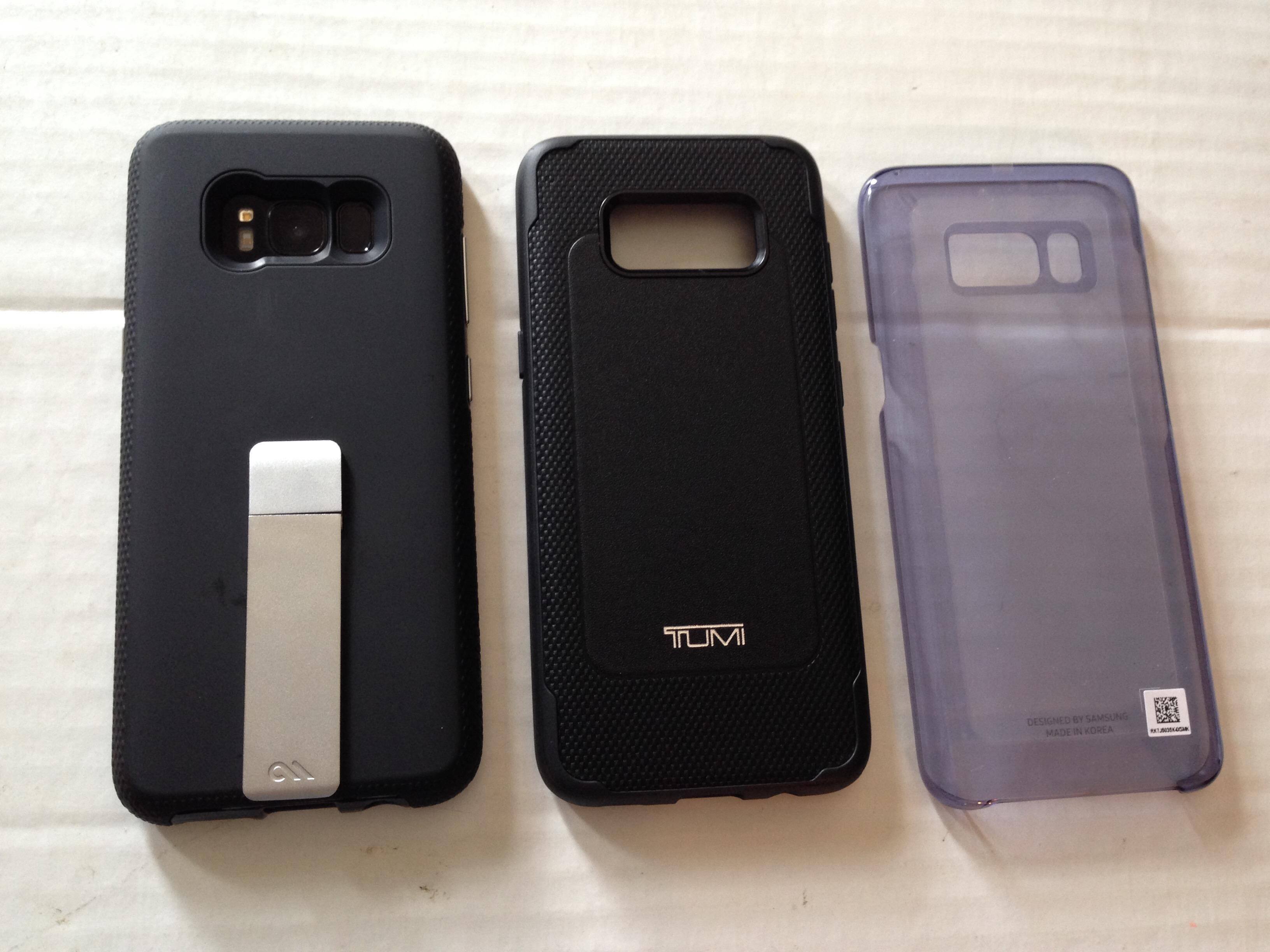 Samsung Case in Orchid Gray on the far right. There is still the plastic covering on the case., click to load a larger version