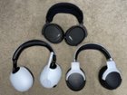 Sony INZONE H7 next to the Razer Kaira Pro and SteelSeries Arctis Pro Wireless--the H7s are larger by far, click to load a larger version