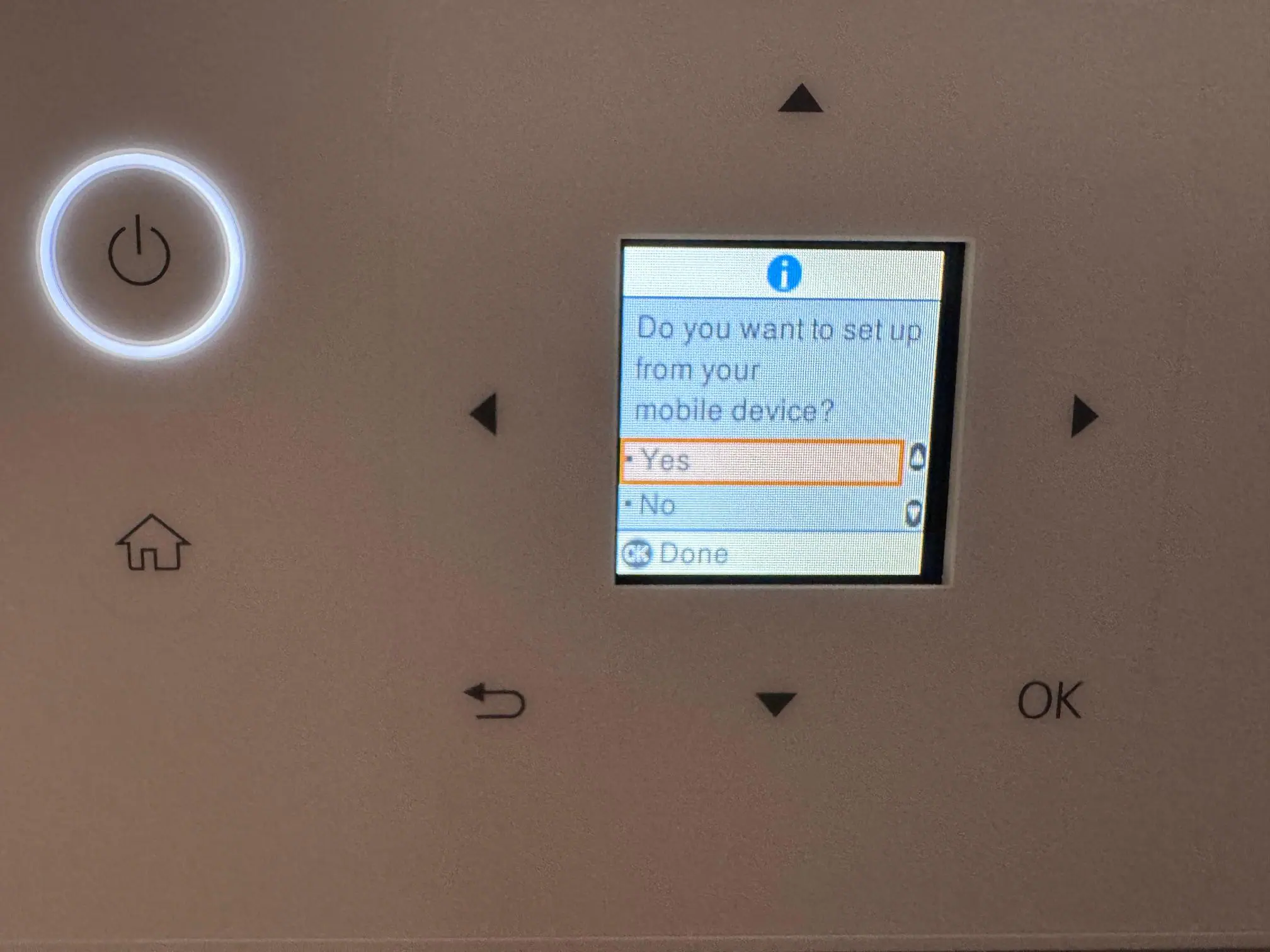 Turning on for set up, click to load a larger version