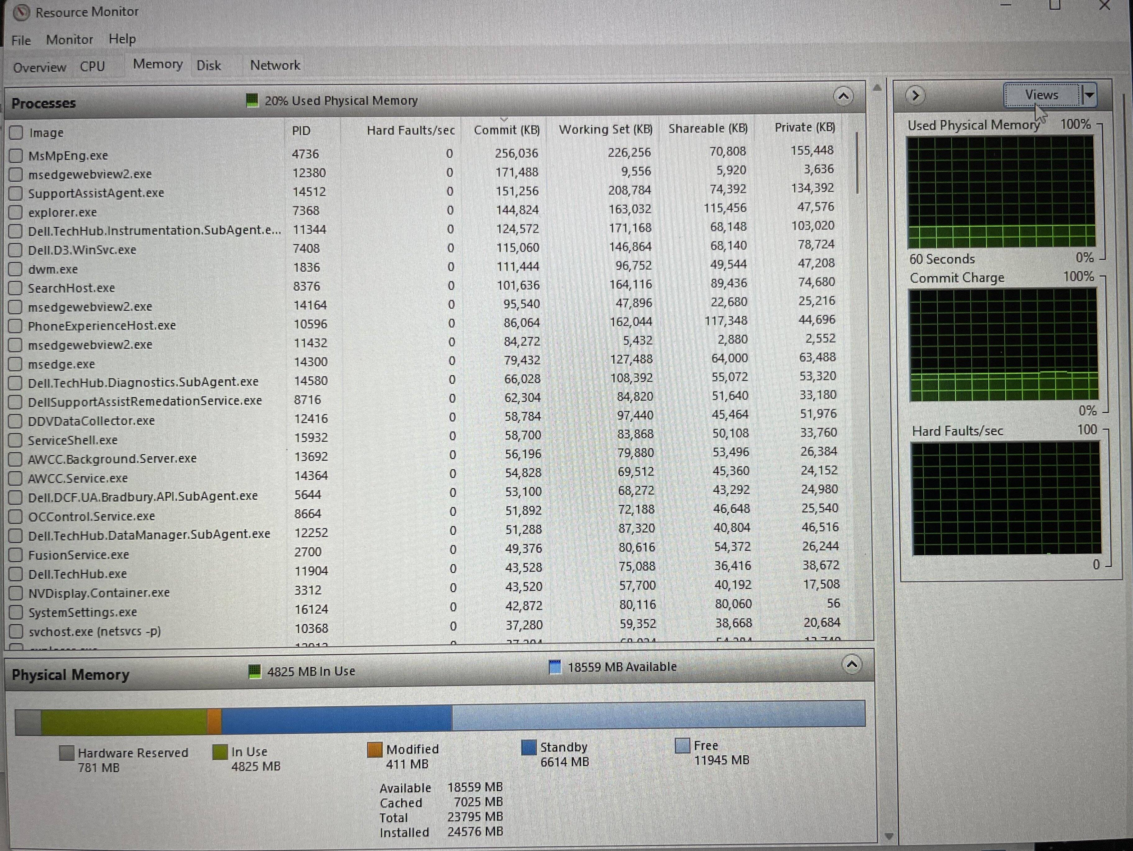 Performance monitor memory usage, click to load a larger version