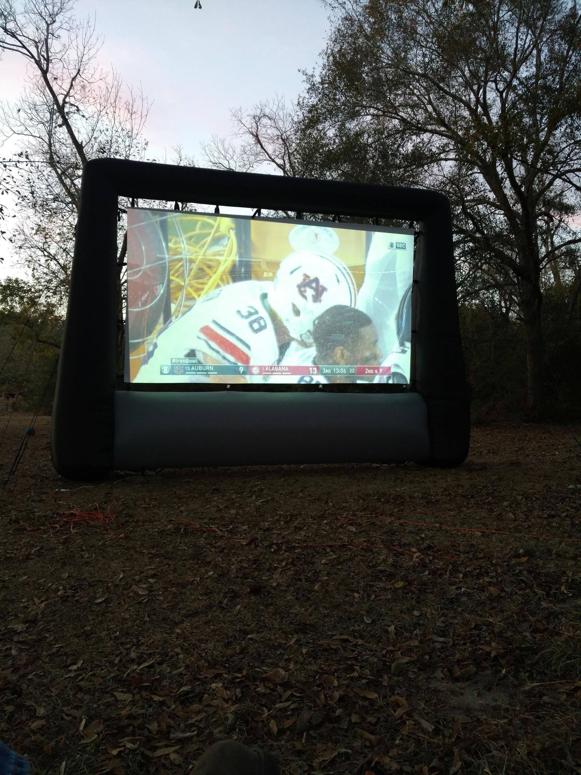 before sunset on Gemmy 14' inflatable movie screen, click to load a larger version