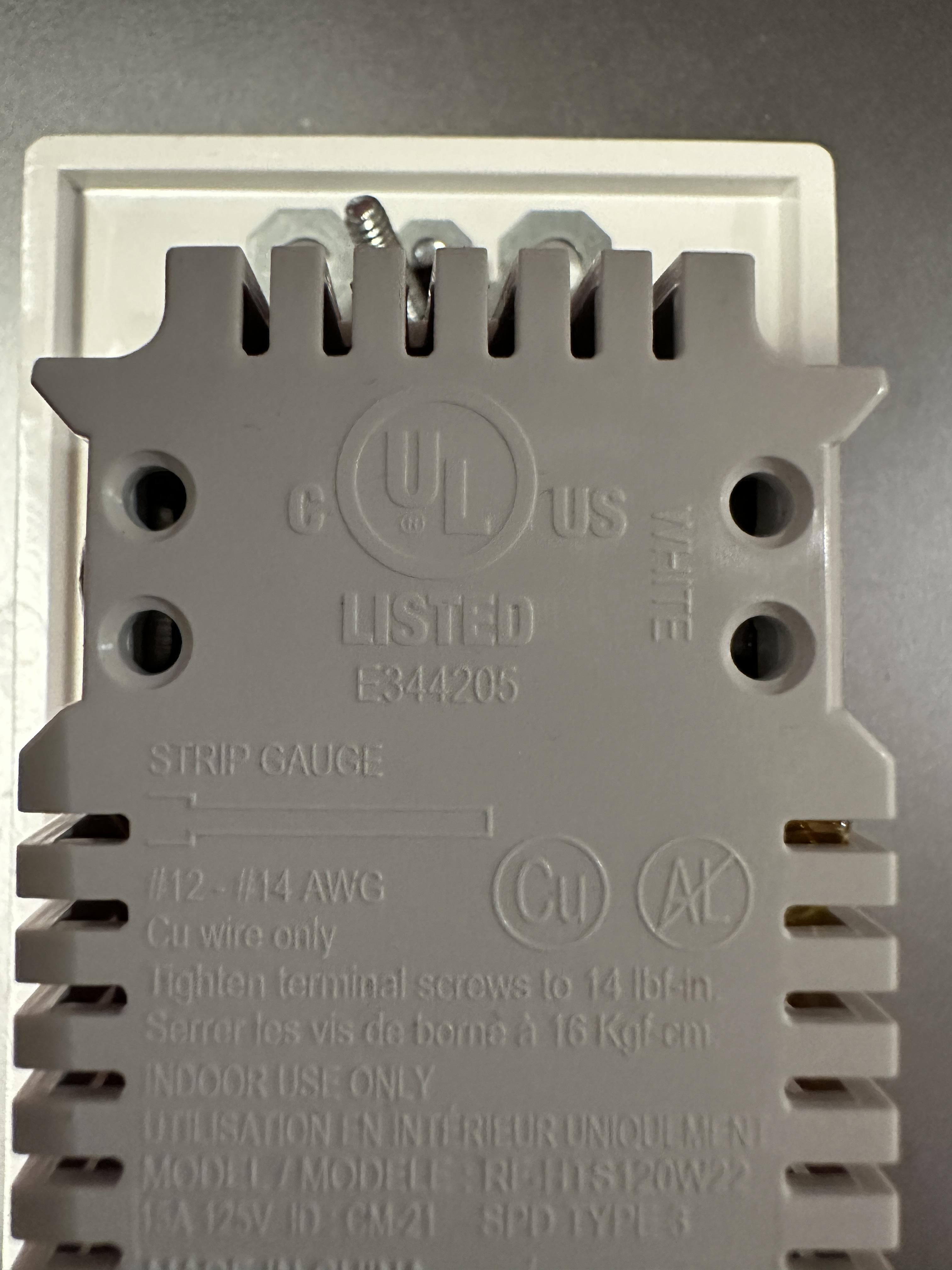 Back side: push in wire connectors. Traditional screw connectors (not visible) are on the sides., click to load a larger version