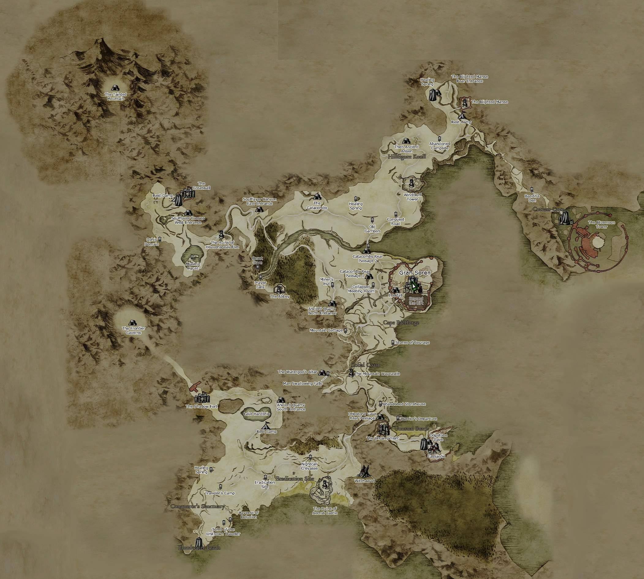 Game map (Bitterblack Island not shown), click to load a larger version