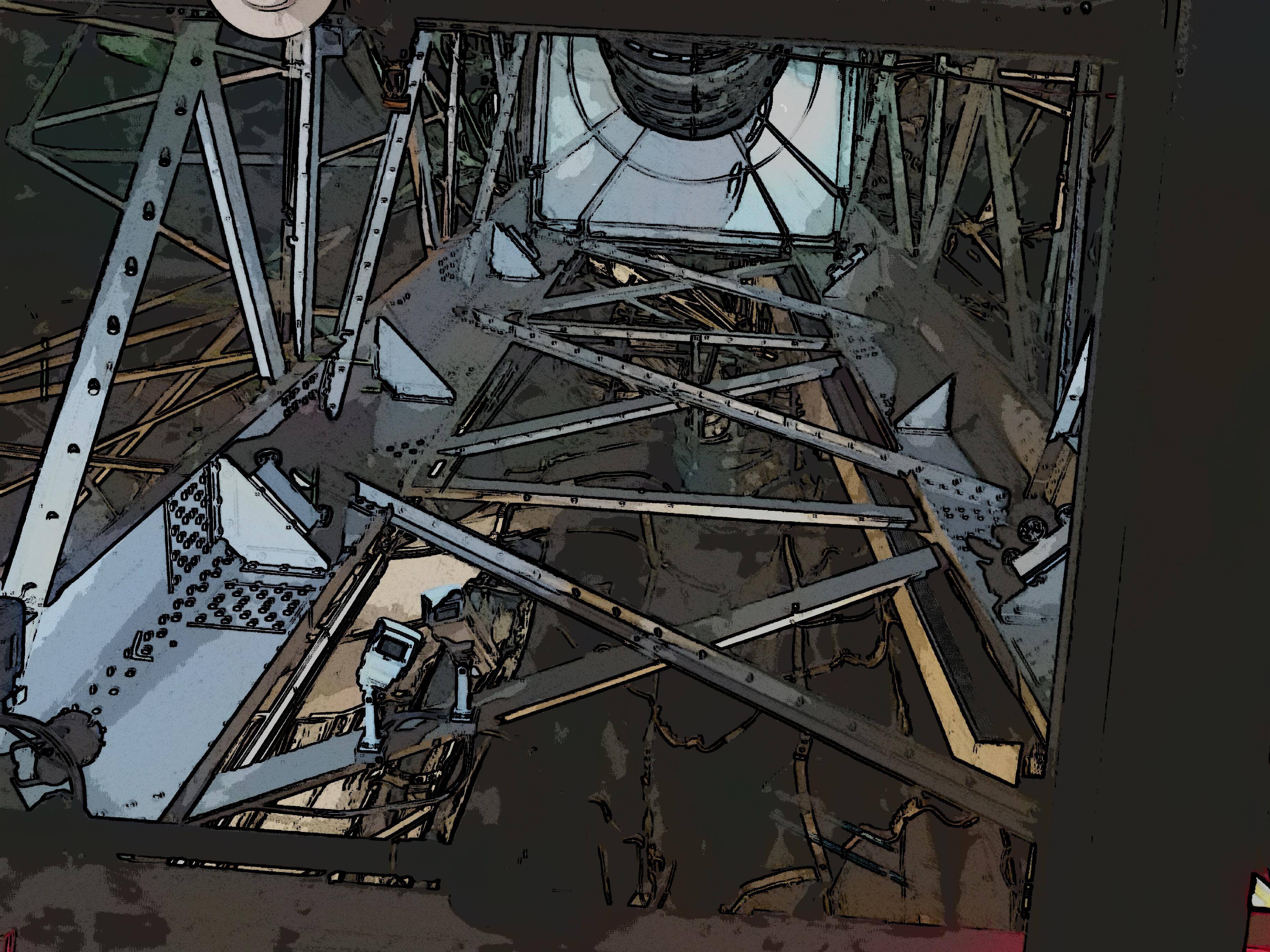 Cartoon effect, looking up through Statue of Liberty, click to load a larger version