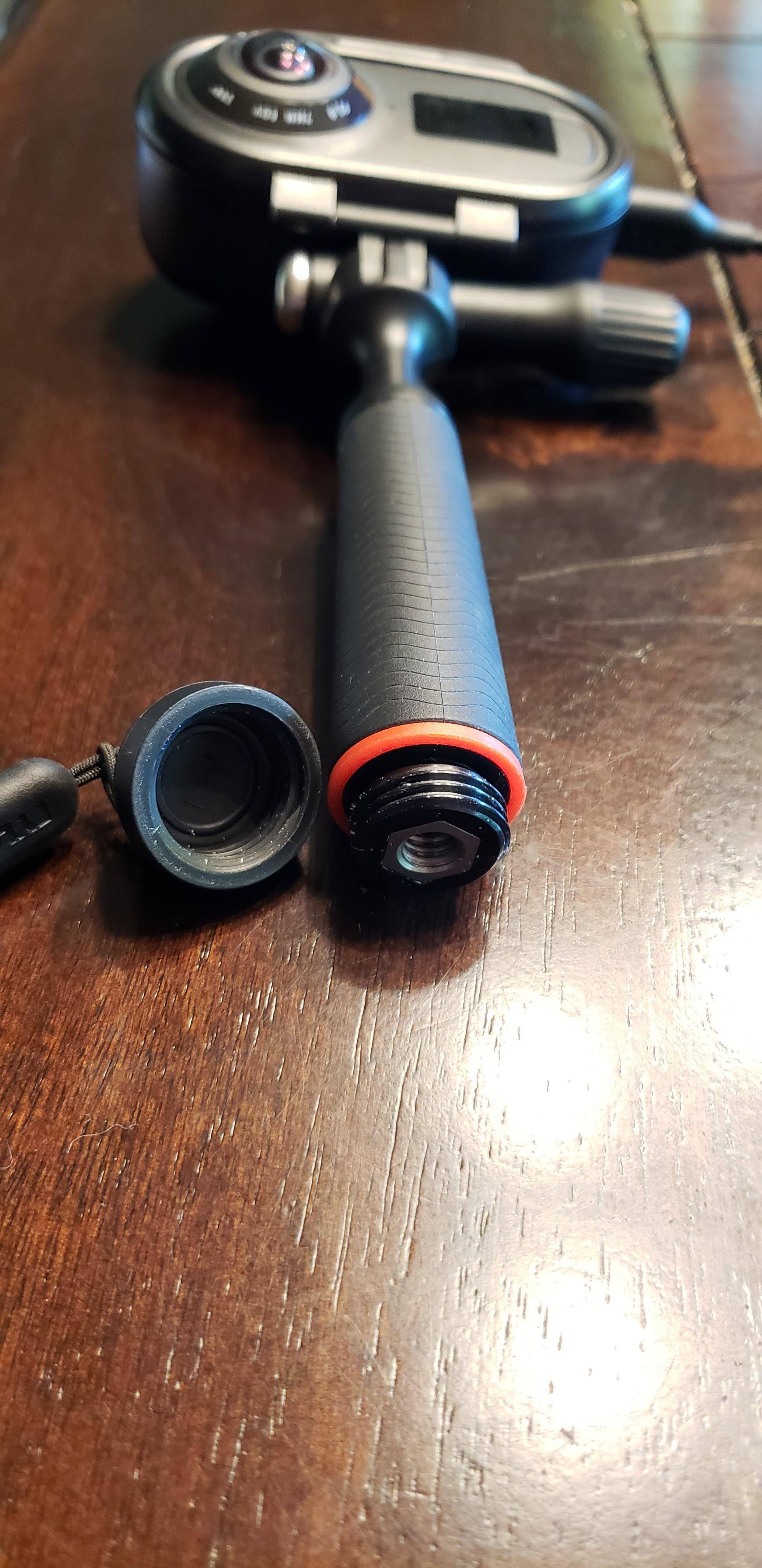 Tripod mount is a little odd on the end of the stick, click to load a larger version