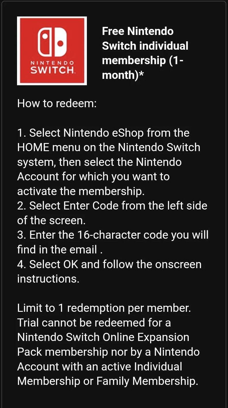 Free Trial Nintendo Switch Online Coupon Code Mo NSO Individual