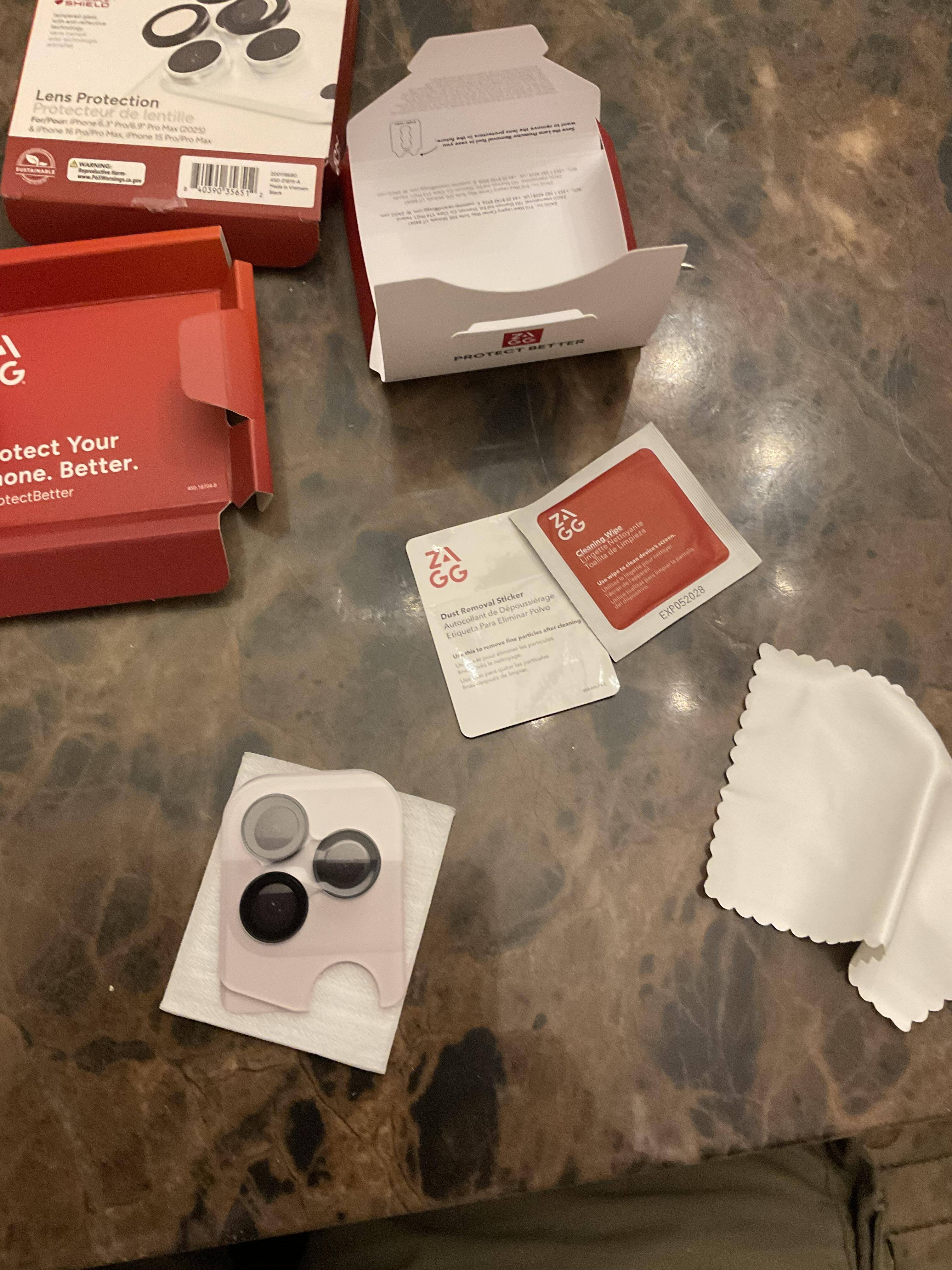 The package comes with everything you need to install Lens protector, click to load a larger version