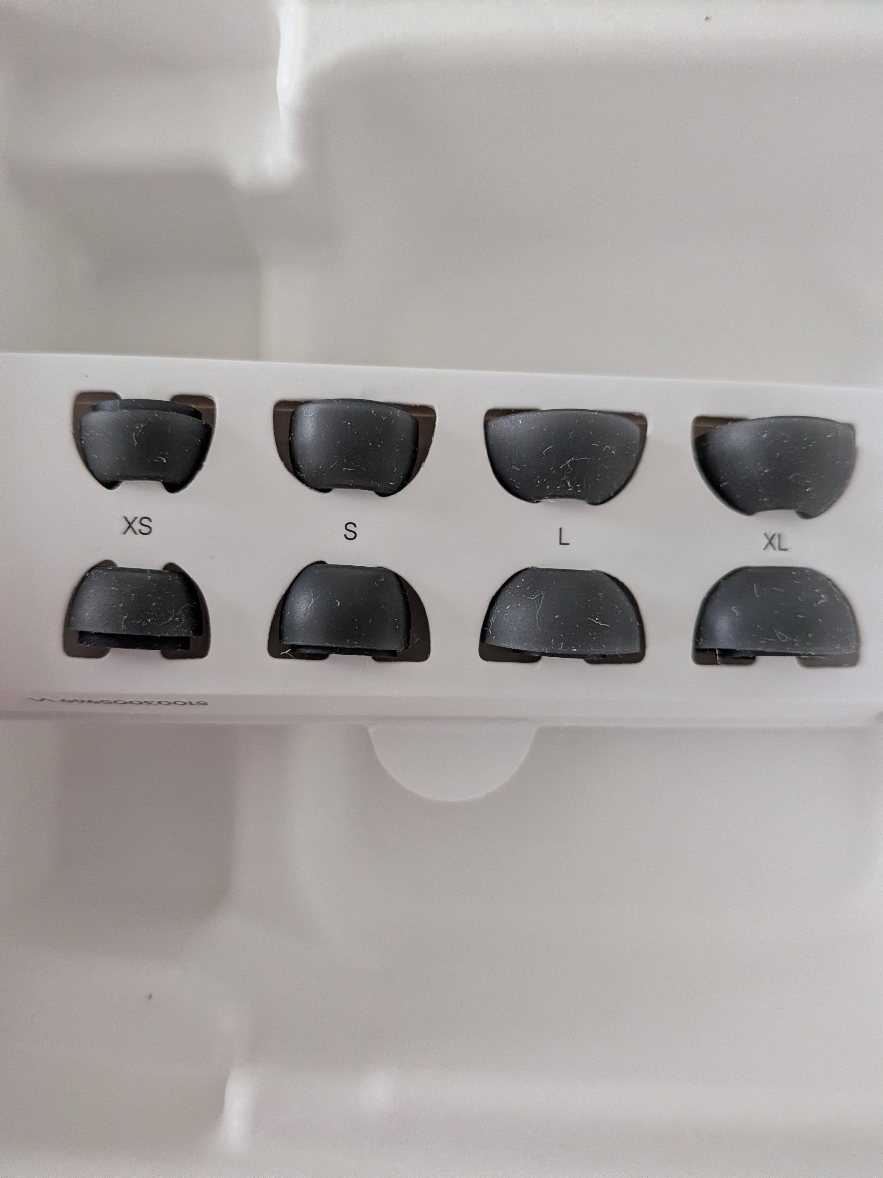 All kinds of ear tips. Usually, included eartips don't work well for me, as I have small ears. The smalls included here worked great for me, though., click to load a larger version