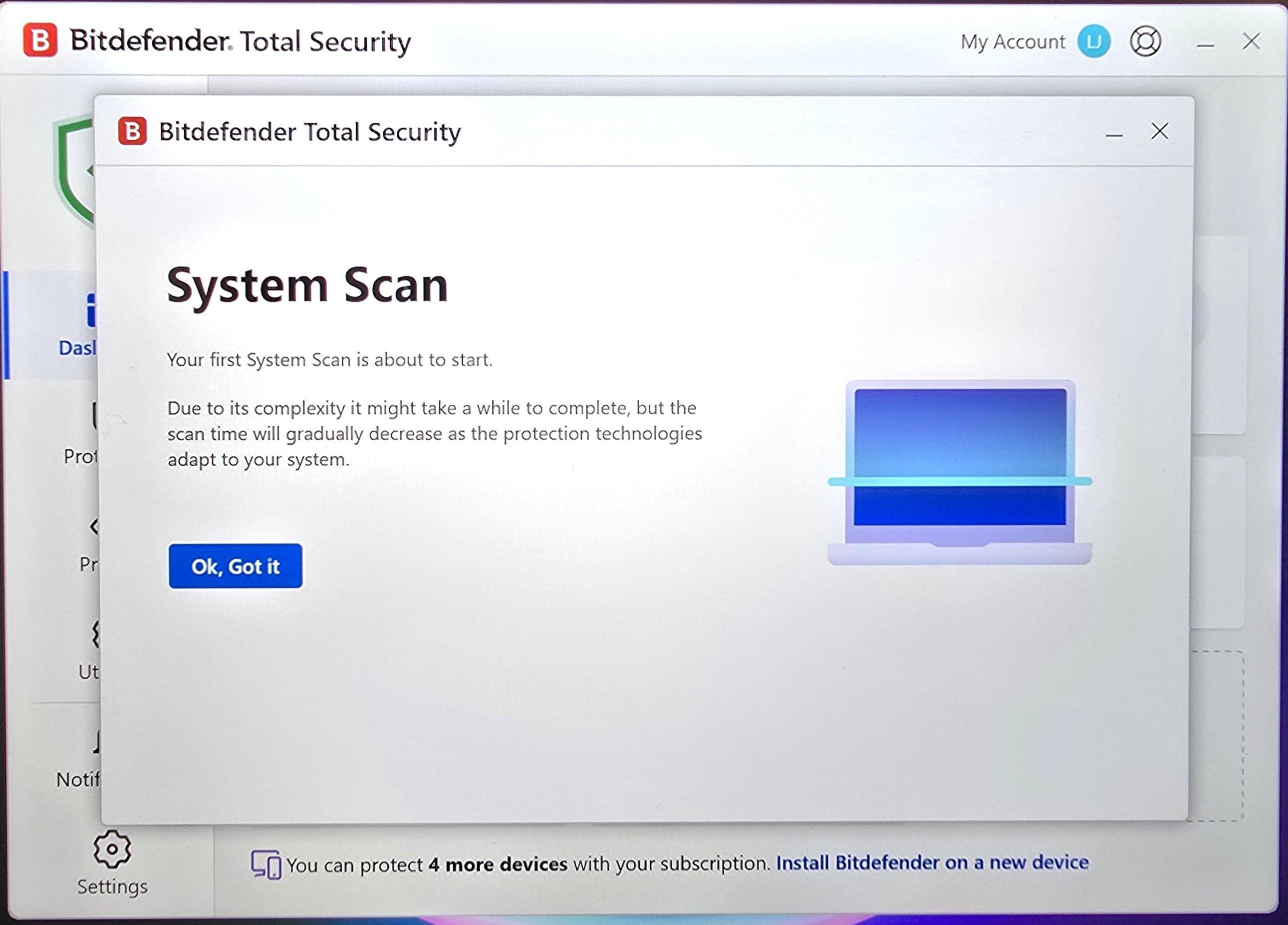Bitdefender's Total Security System Scan Screen, click to load a larger version