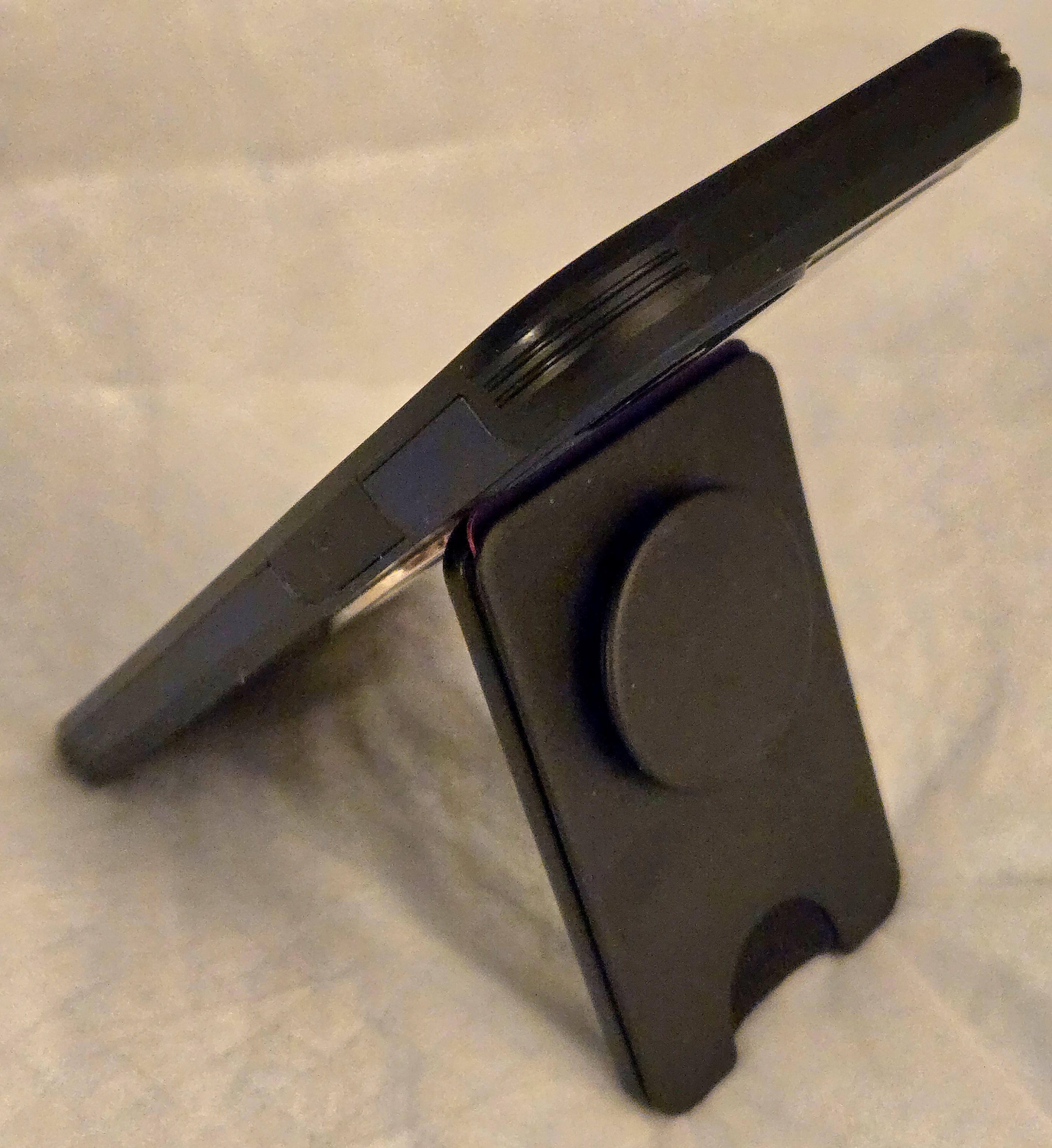 The PopSocket body can be flipped out while the magnetic ring stays attached to the phone, allowing you to sit the phone vertically., click to load a larger version