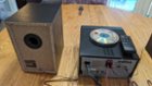 Rear of stereo and speaker, showing bass port and connections, click to load a larger version