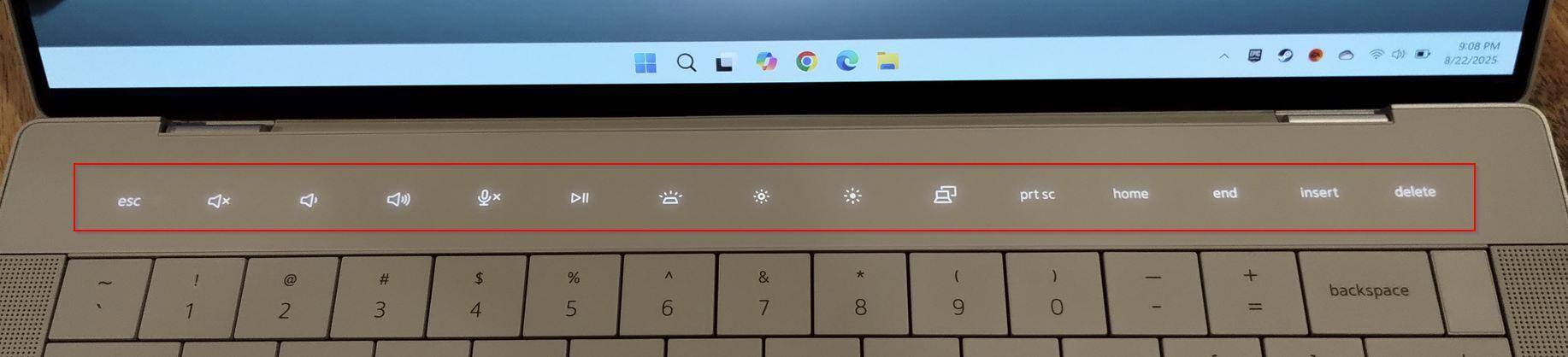 This pictures shows the top row, capacitive touch, buttons in the media key mode., click to load a larger version