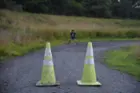 Construction cone blocking road, click to load a larger version