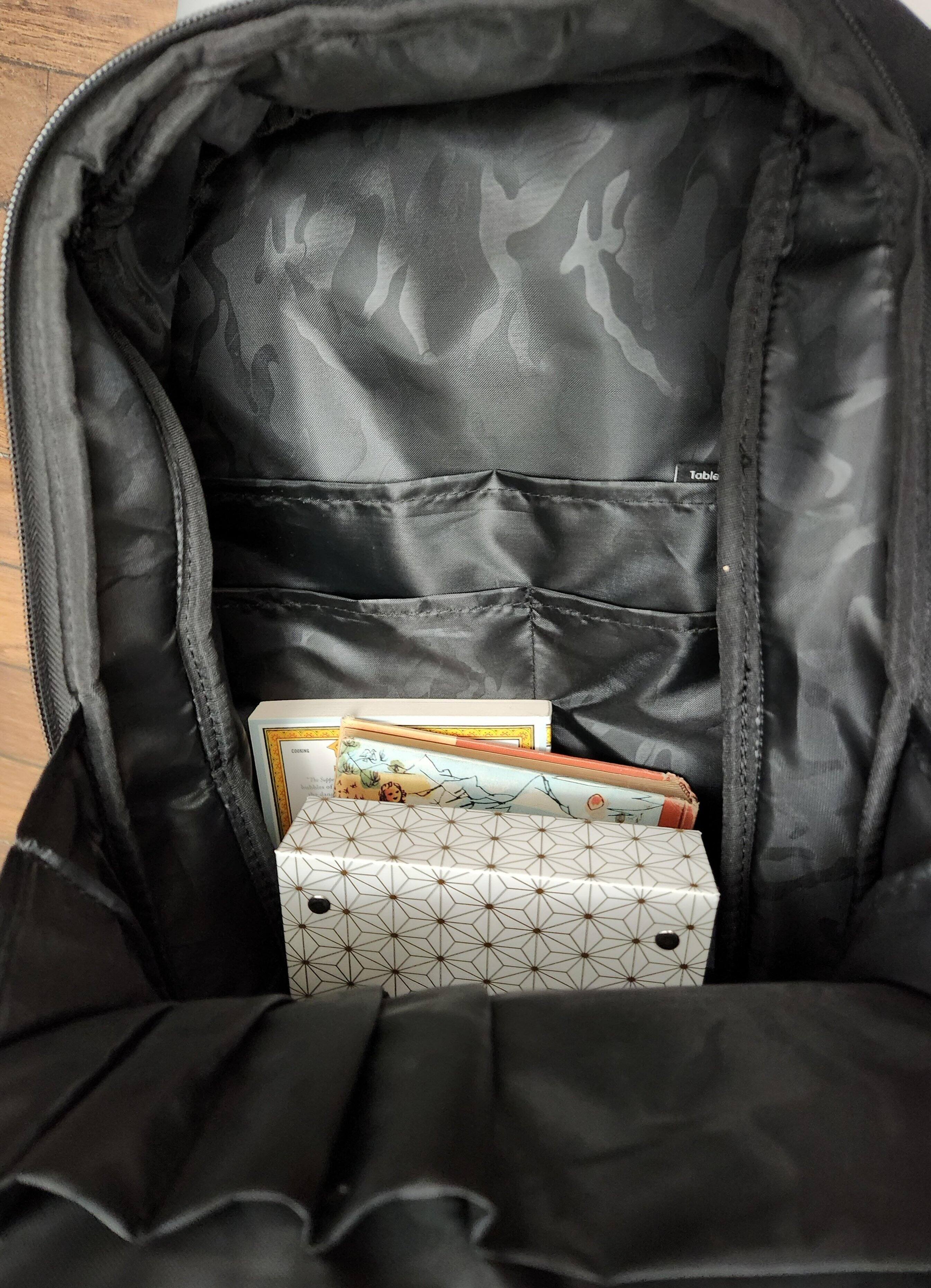 The main area is really deep and doesn't have much in the way of organization, and that's a good thing. Bring your own mesh bags or other org tools., click to load a larger version