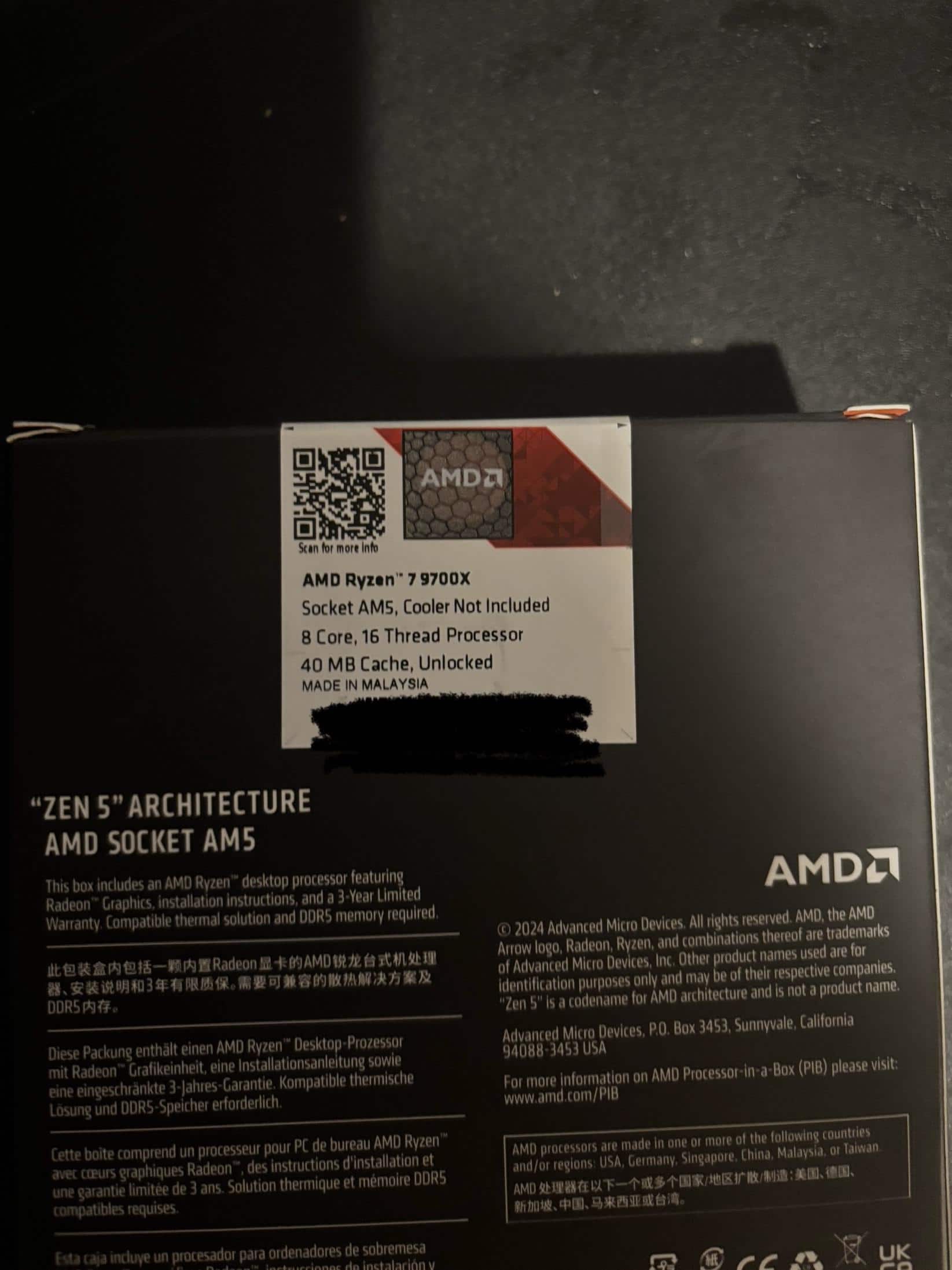 AMD Ryzen 7 9700X 8 Core 16 Thread 3.8 GHz (5.5 GHz Max Boost