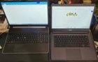 Comparison of my expensive laptop (left) amd this really affordable Chromebook (right). Screen looks amazing on the chromebook. Keyboard size is actually a little more spacious because theres not a number pad on the chromebook. Really comfy to work with., click to load a larger version