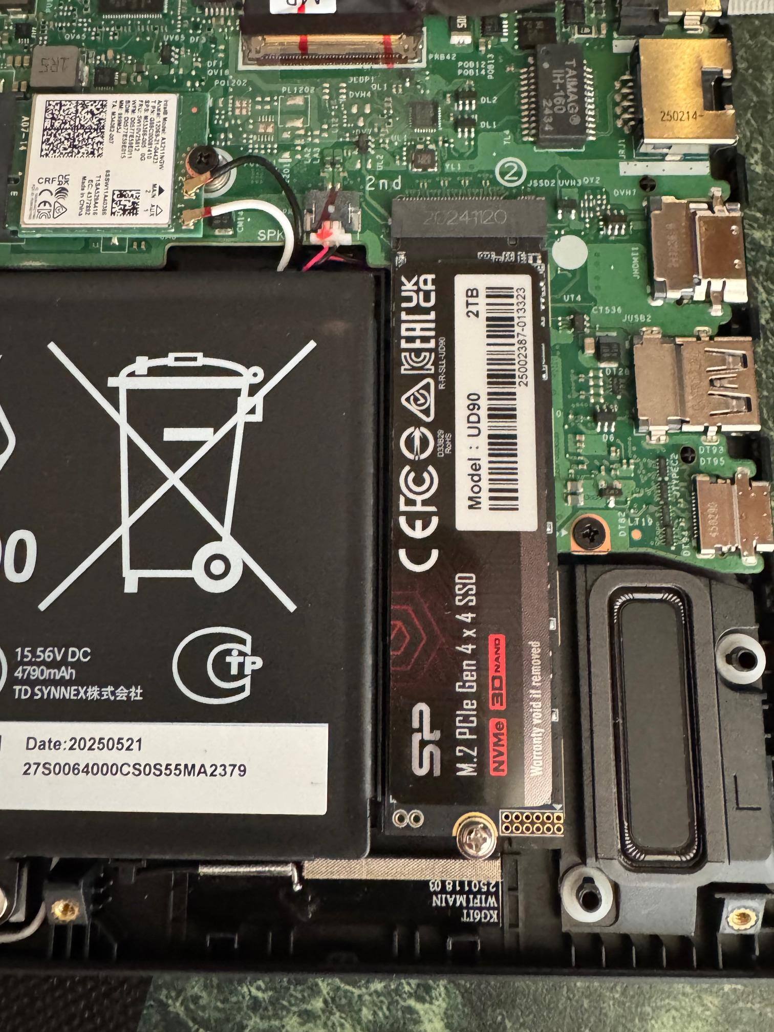 So, sorry I didn't take a full board shot, but here is the 2nd SSD slot populated with an SSD I added.  This is located in the bottom right hand side (bottom left if you're looking from the top). I almost didn't see it, but it works great., click to load a larger version