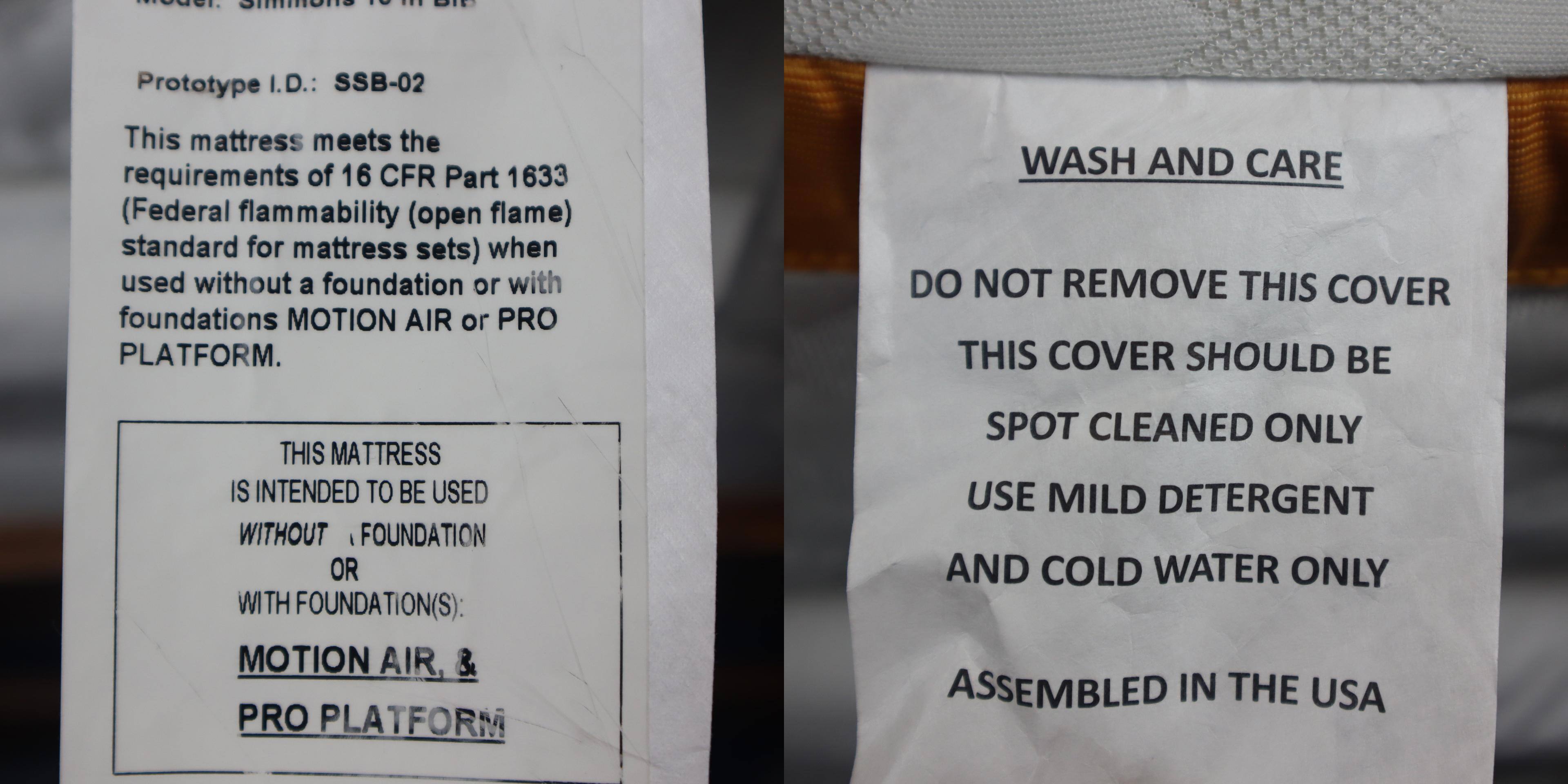 Mattress tags, use, care, and maintenance, click to load a larger version