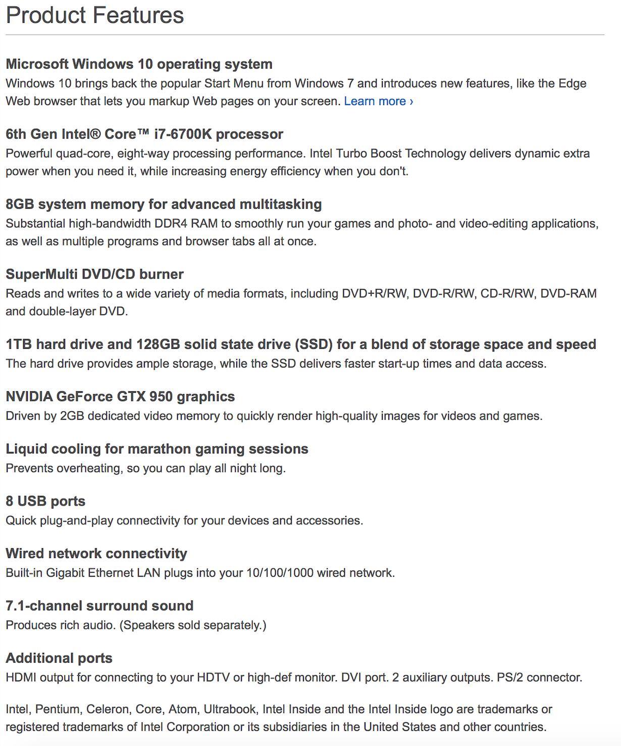 Computer Specification, click to load a larger version