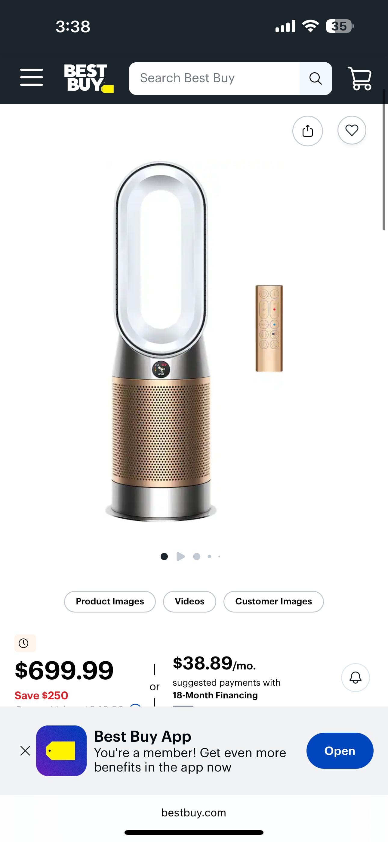 Dyson Purifier Hot+Cool HP2 De NOx​ White/Gold 544564-01 - Best Buy