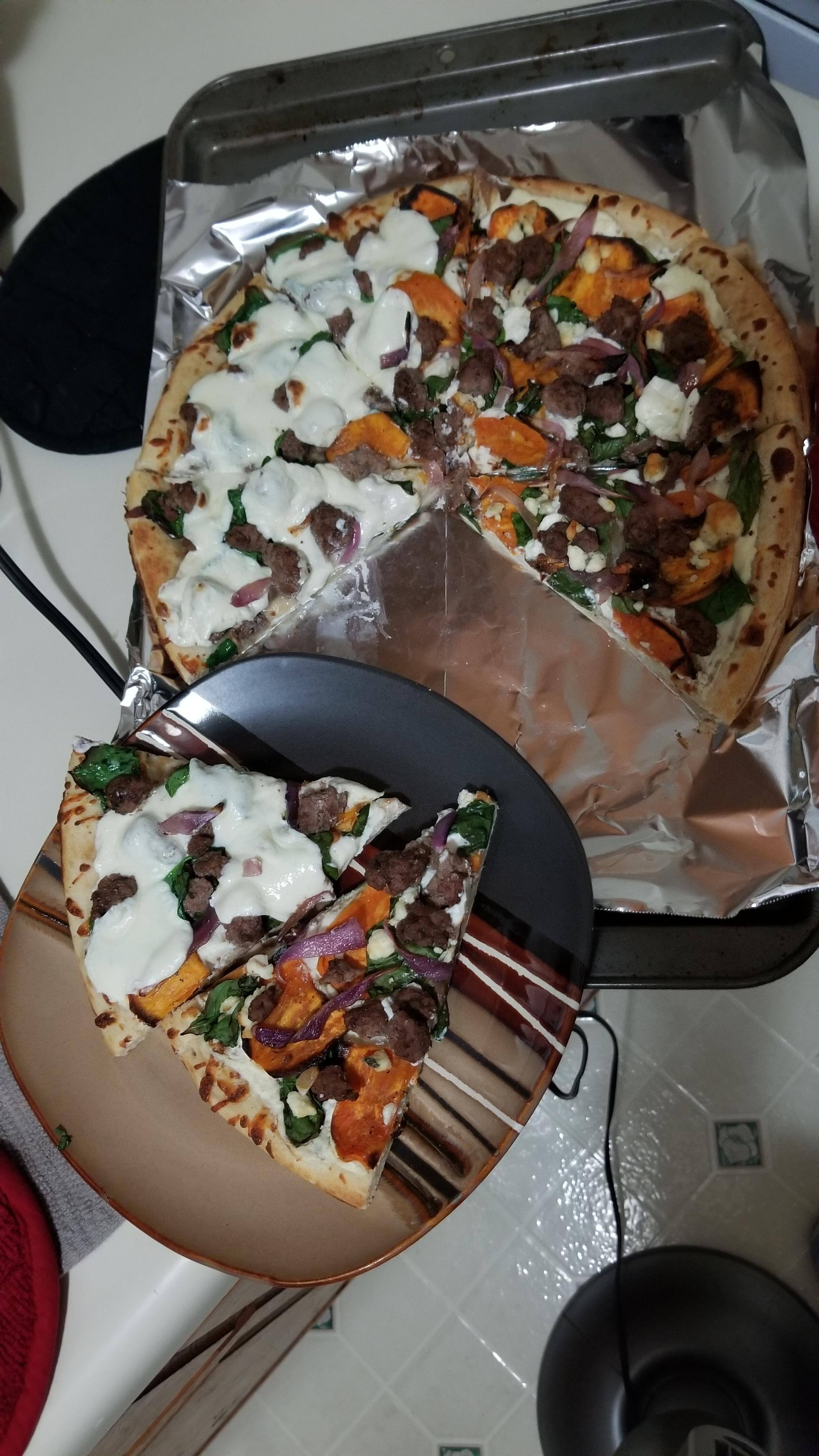 Pizza done and Cut, click to load a larger version