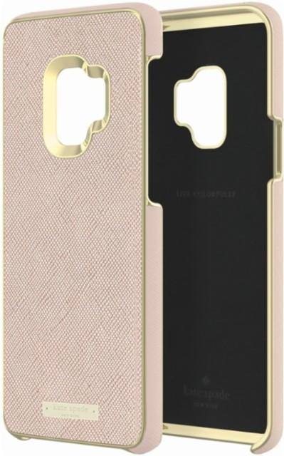 Kate Spade New York - Wrap Case for Samsung Galaxy S9 - Saffiano Rose Gold/Gold Logo Plate, click to load a larger version