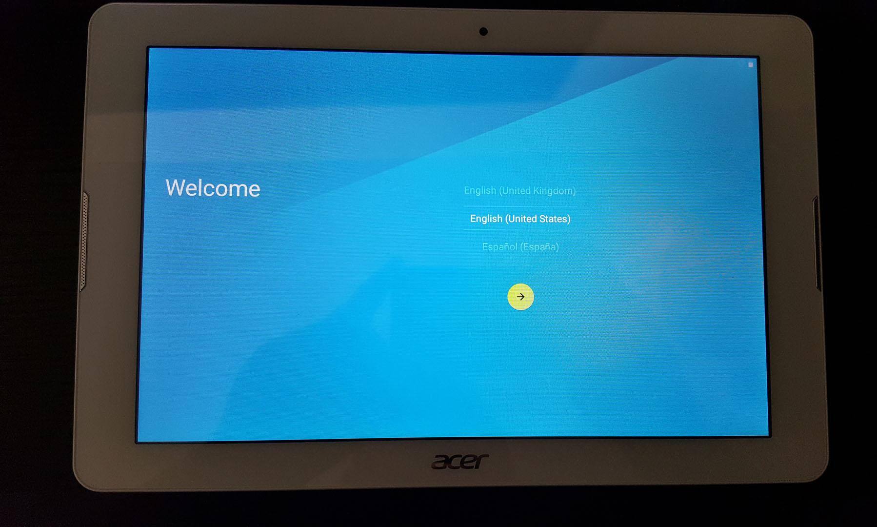 Welcome screen during first time setup, click to load a larger version