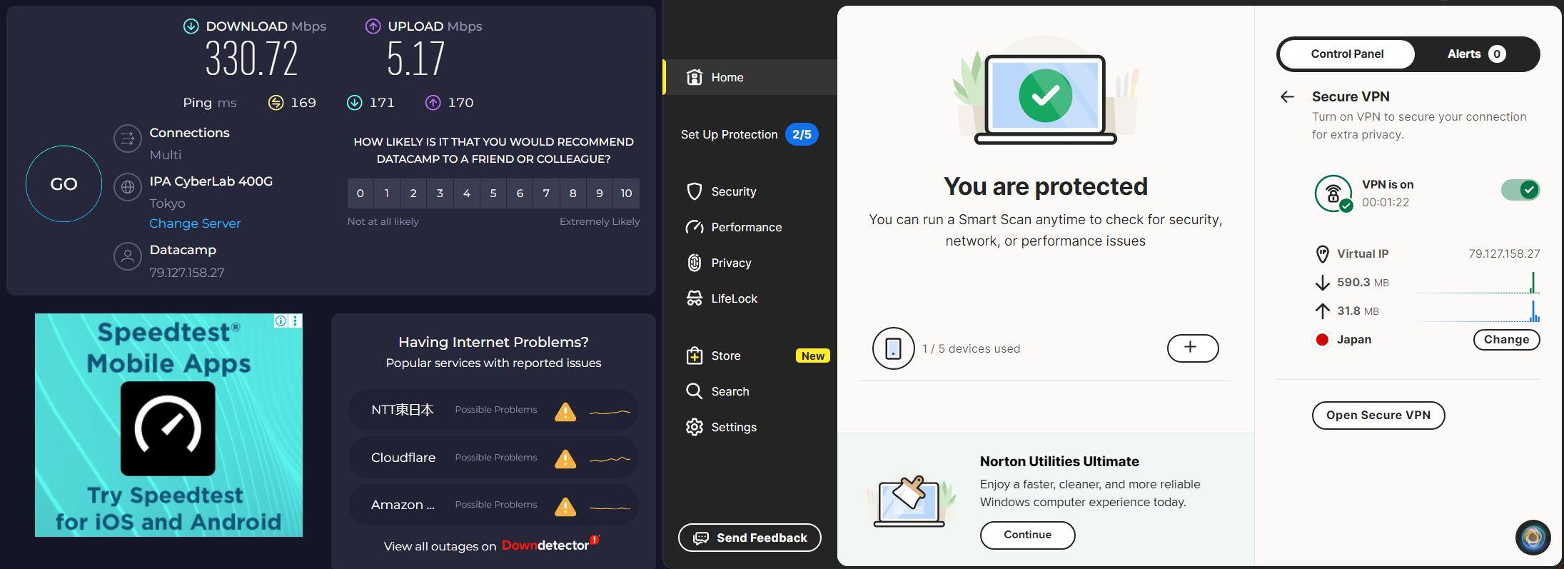 I tried out the VPN. Very very snappy, click to load a larger version