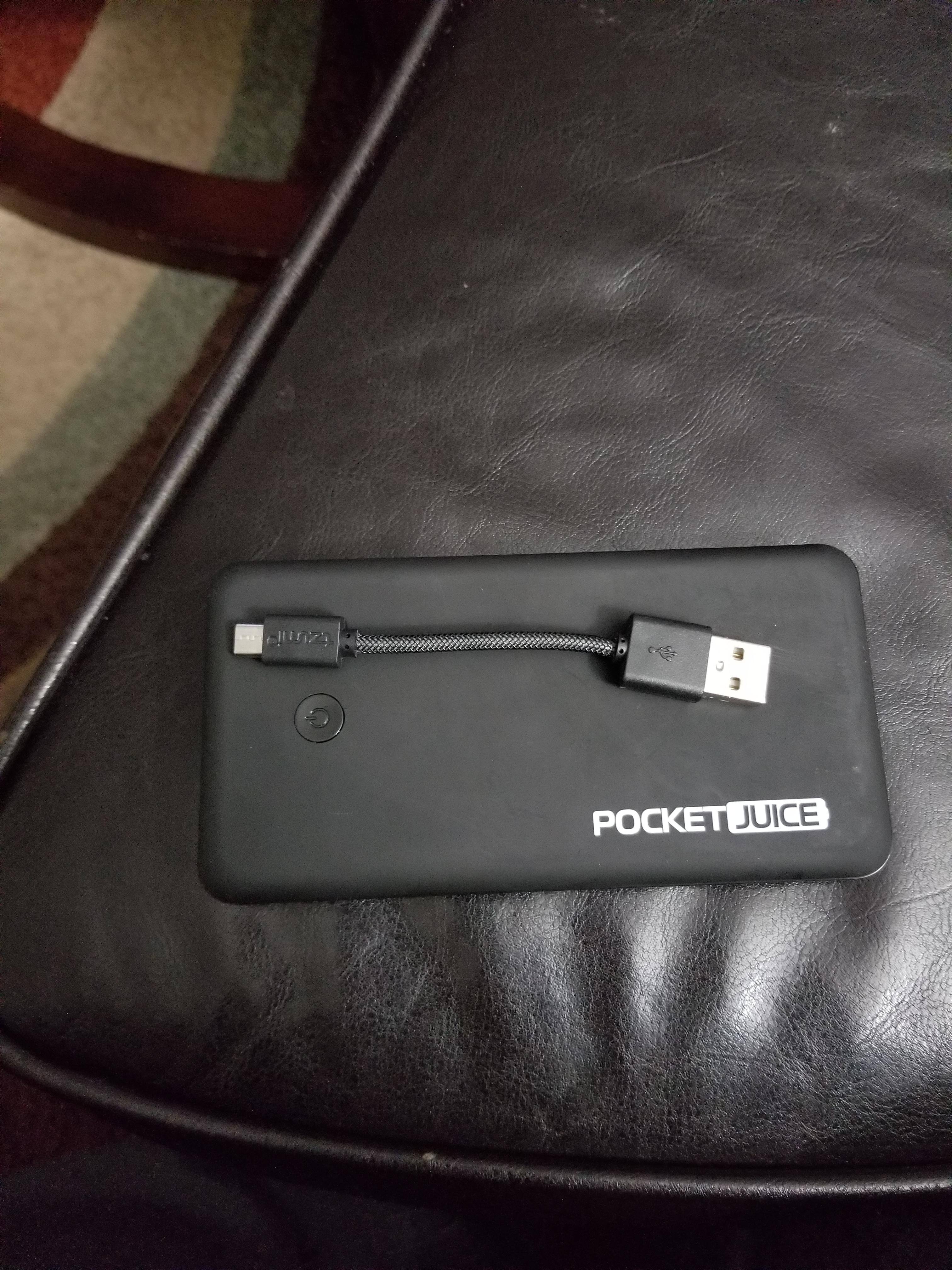 Battery bank with the short USB cable that was supplied, click to load a larger version