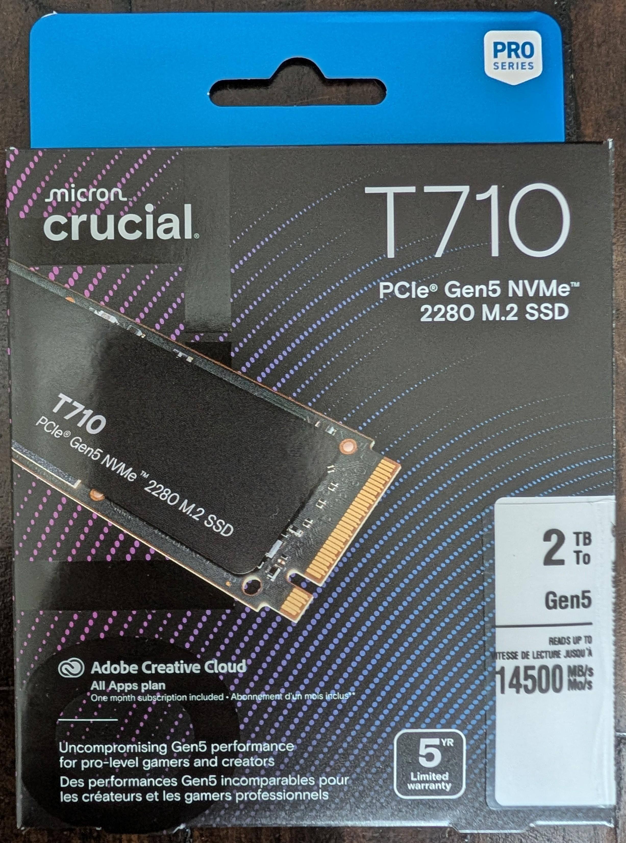 Crucial T710 1TB Internal SSD PCIe Gen 5 x4 NVMe M.2 with 3D NAND