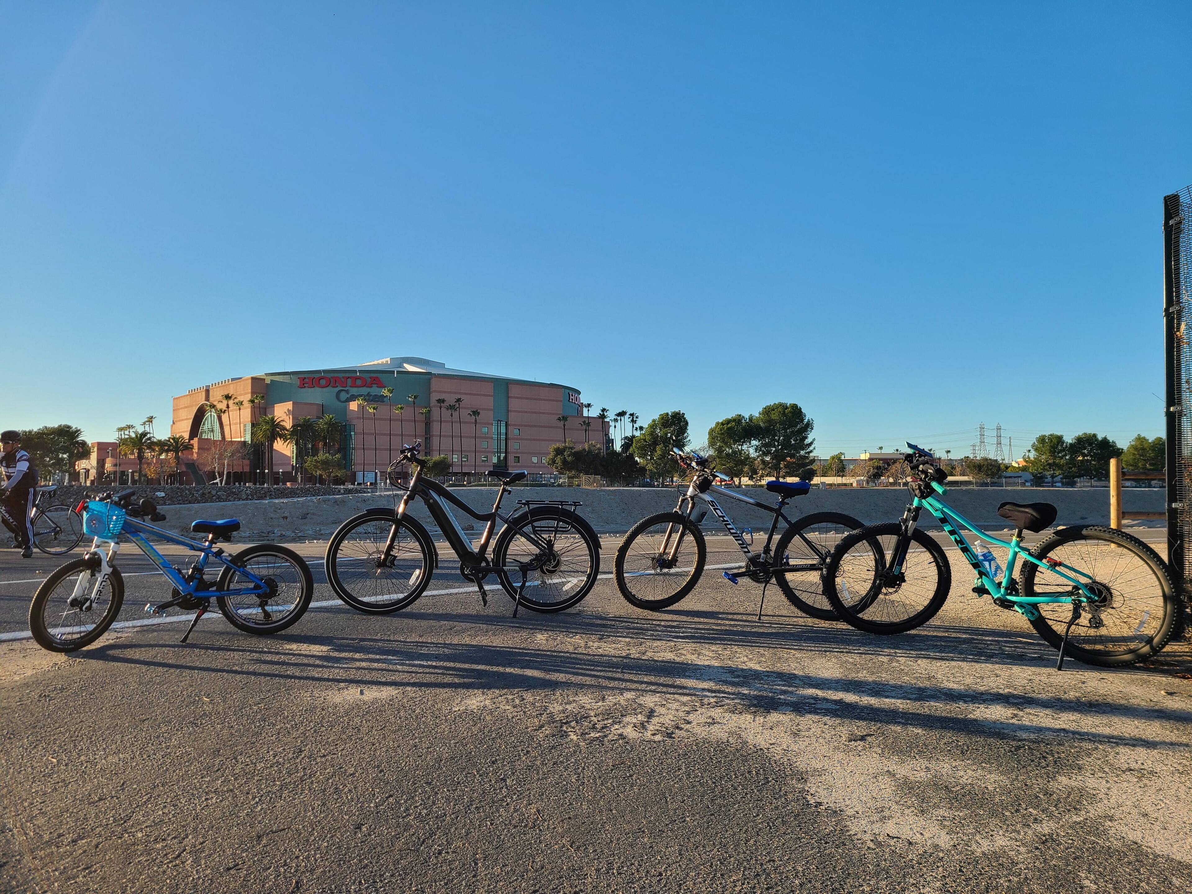 The Aventon Level blends in well with our other bikes., click to load a larger version