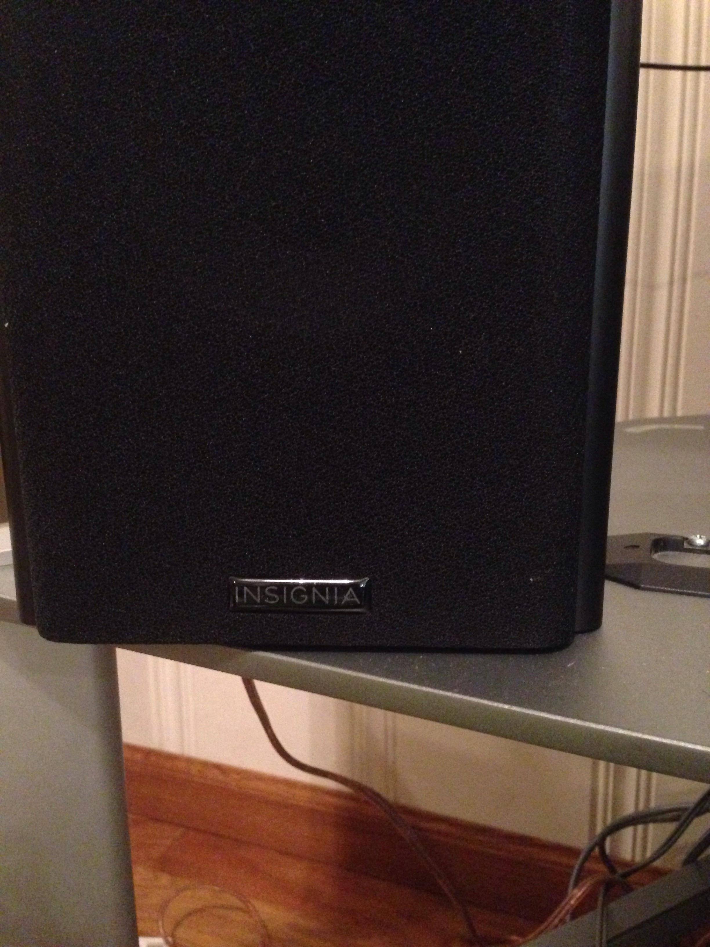 Insignia 40 watt bookshelf installed for home theater, click to load a larger version