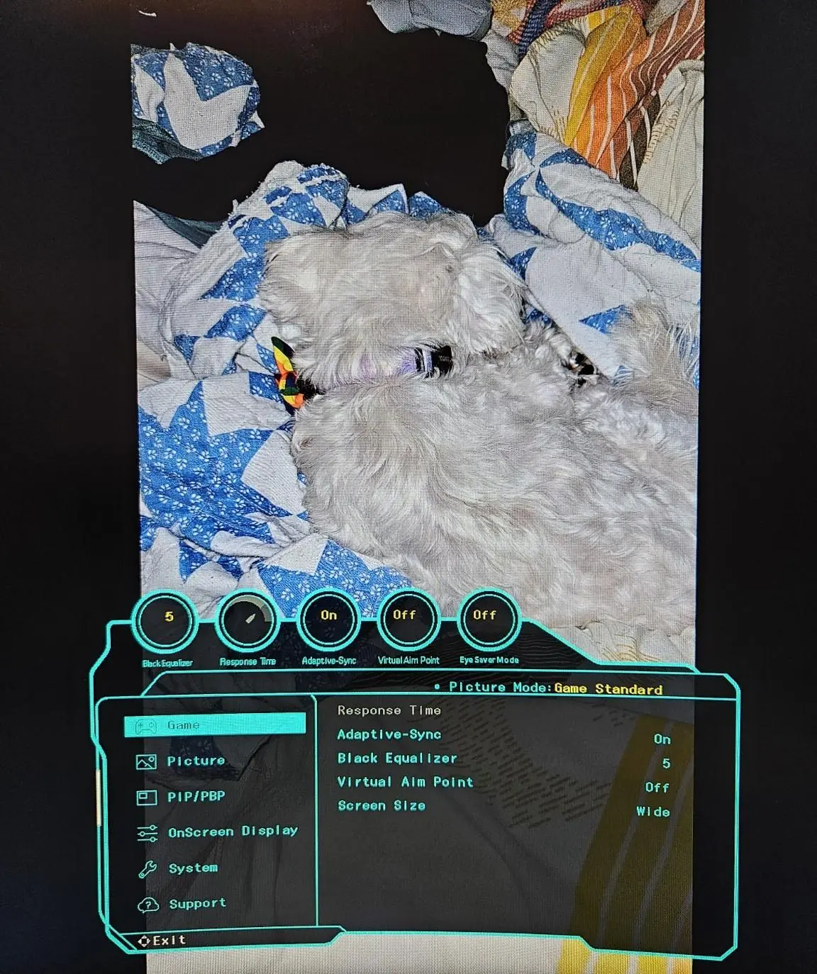 I LOVE the simplified menu used on the G9 over other Samsung monitors.  The on monitor controls worked perfectly, with most settings working great with minimum adjustments needed., click to load a larger version