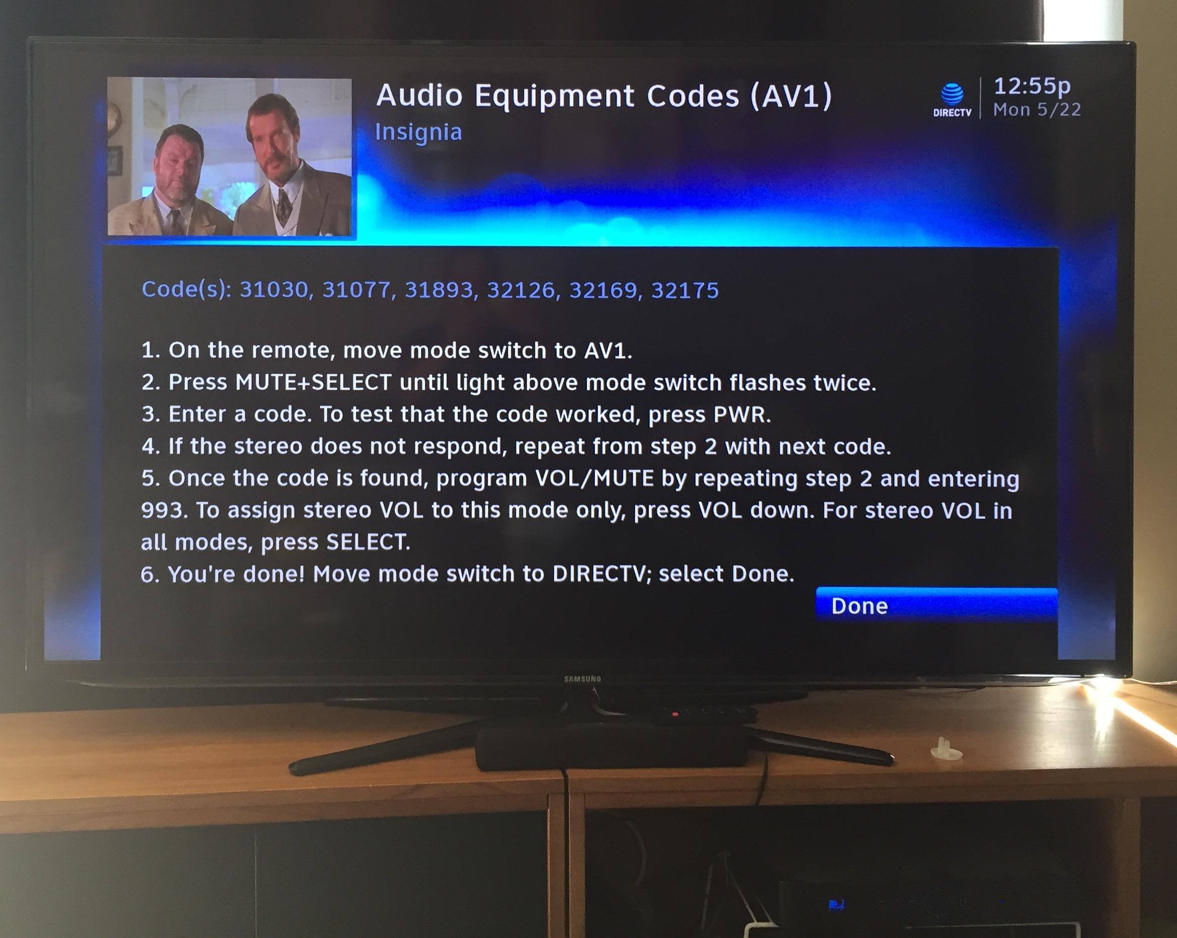 soundbar and DirectTV universal remote instructions, click to load a larger version