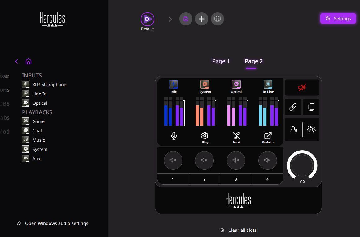 The Hercules Stream Control app is easy to understand and simple to use with most settings being drag-and-drop.  Currently only the available Inputs and listed Playback channels are available., click to load a larger version