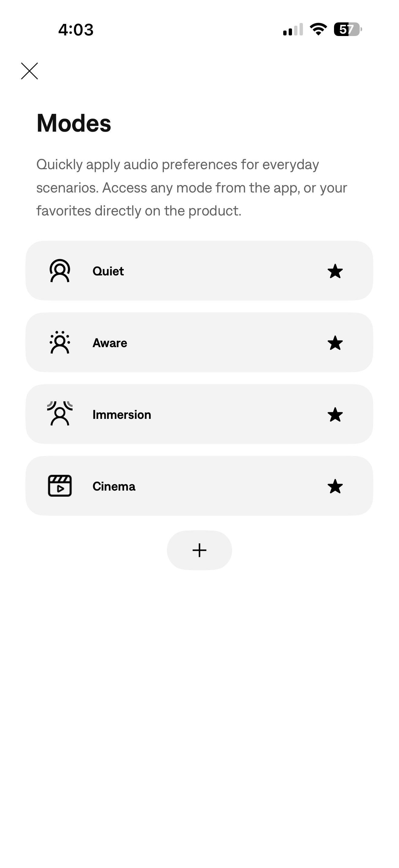 Sound Modes.  These are the "default", but you can create your own with whatever ANC and Immersive Audio settings that you want., click to load a larger version