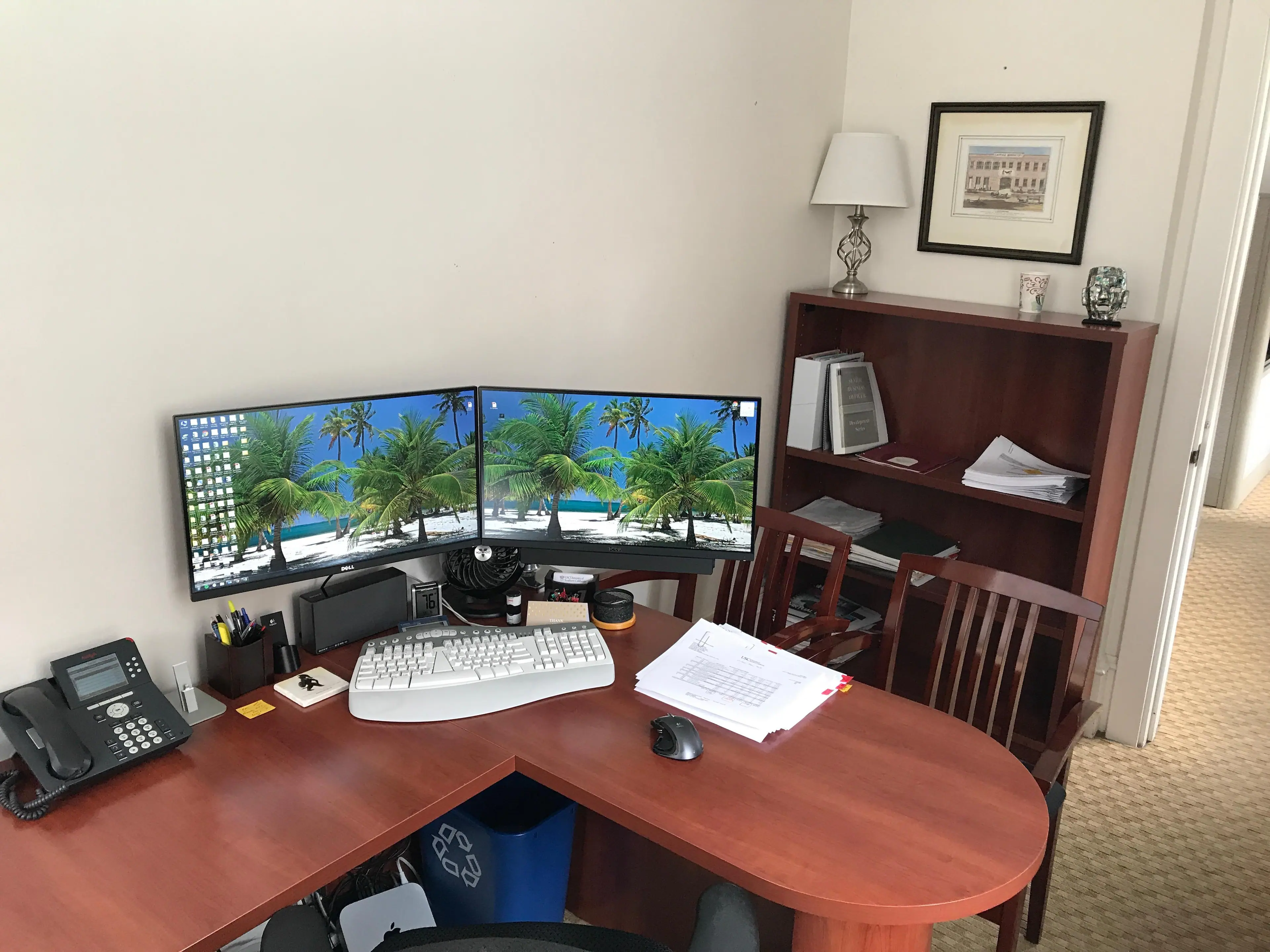 Two Dell U2515H Monitors Dual-Mounted, click to load a larger version