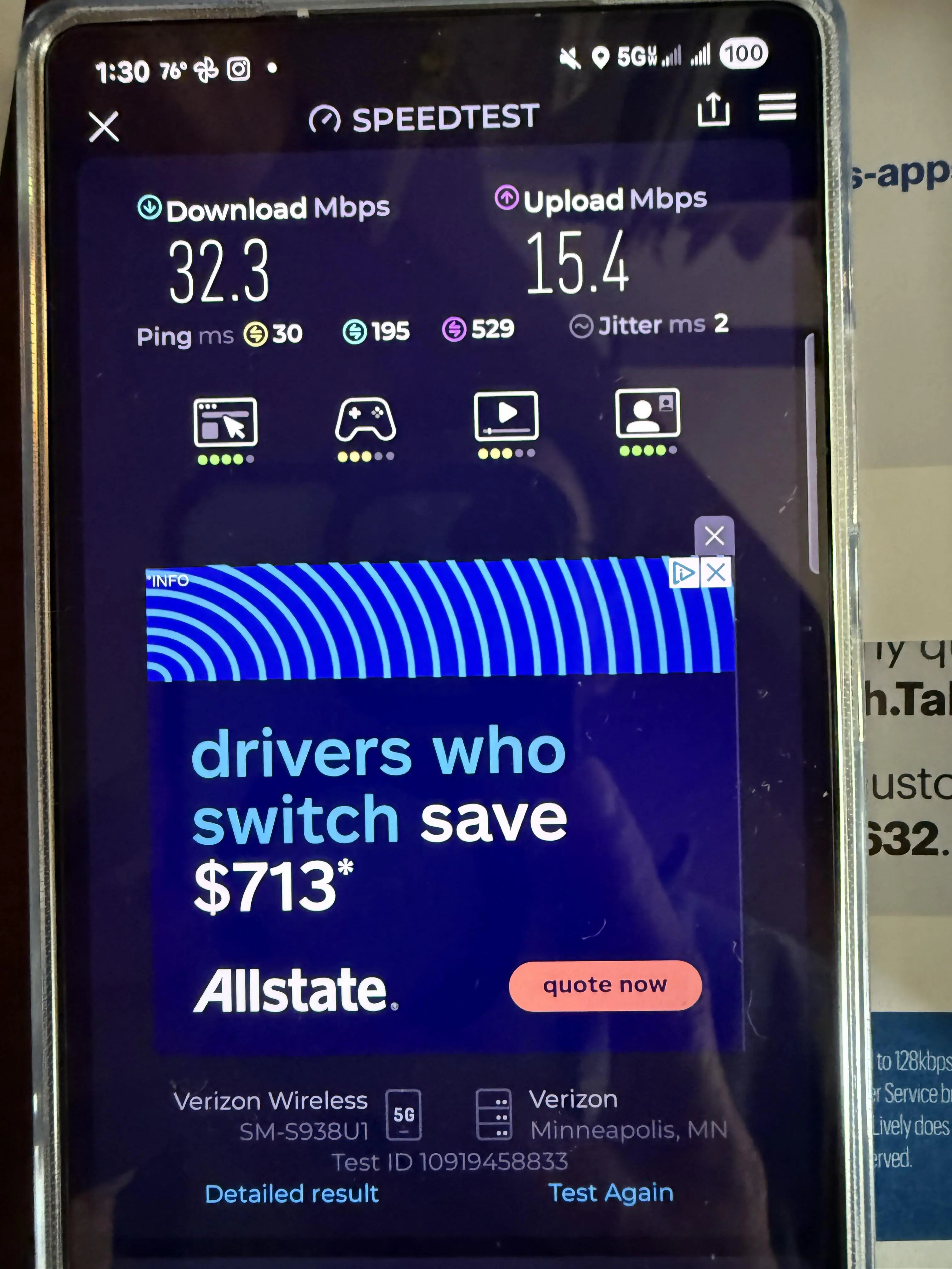 Decent Speeds on Verizon's network., click to load a larger version