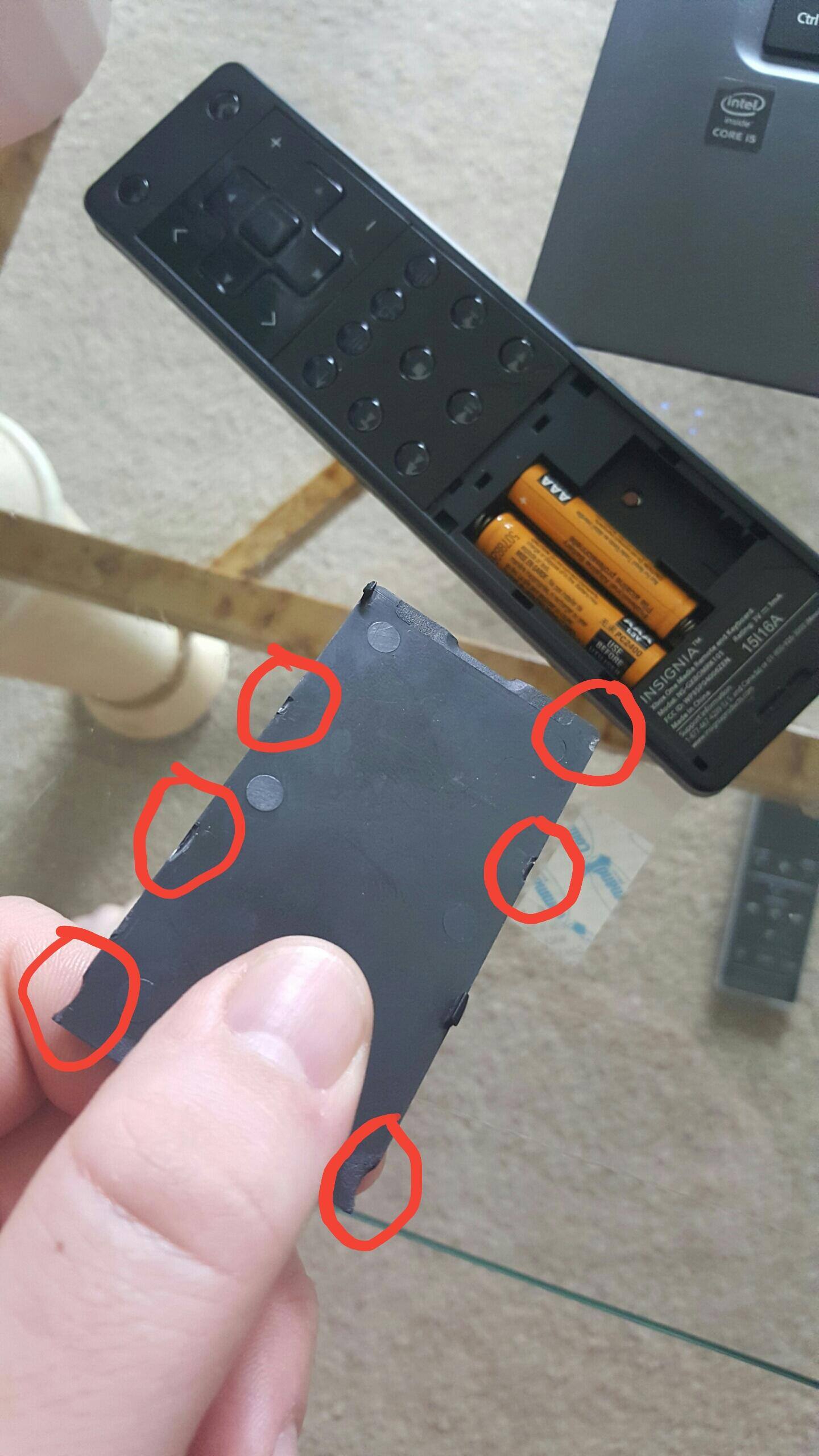 Red circles show were tabs broke off., click to load a larger version