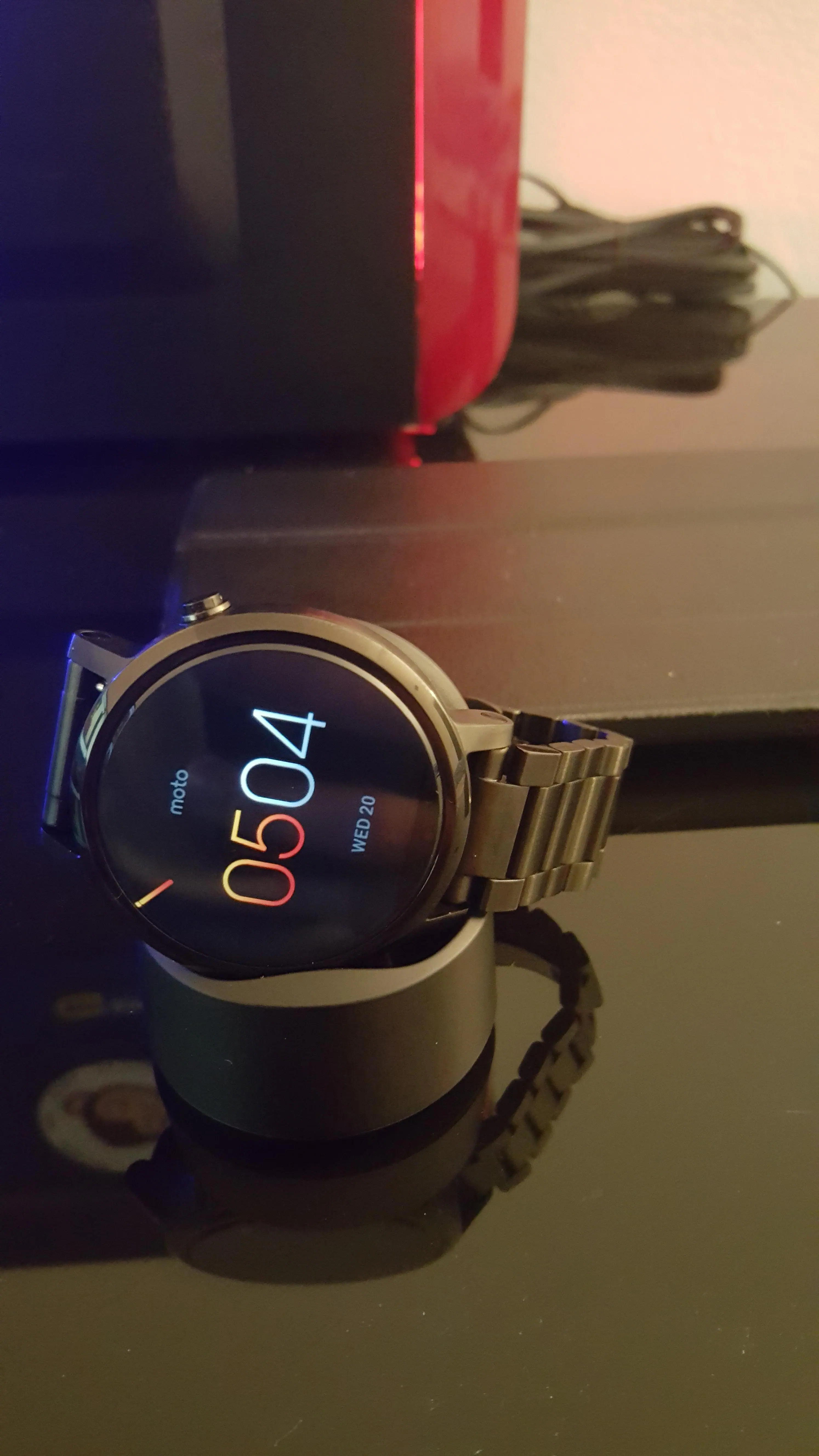 On the charging dock it comes with, click to load a larger version