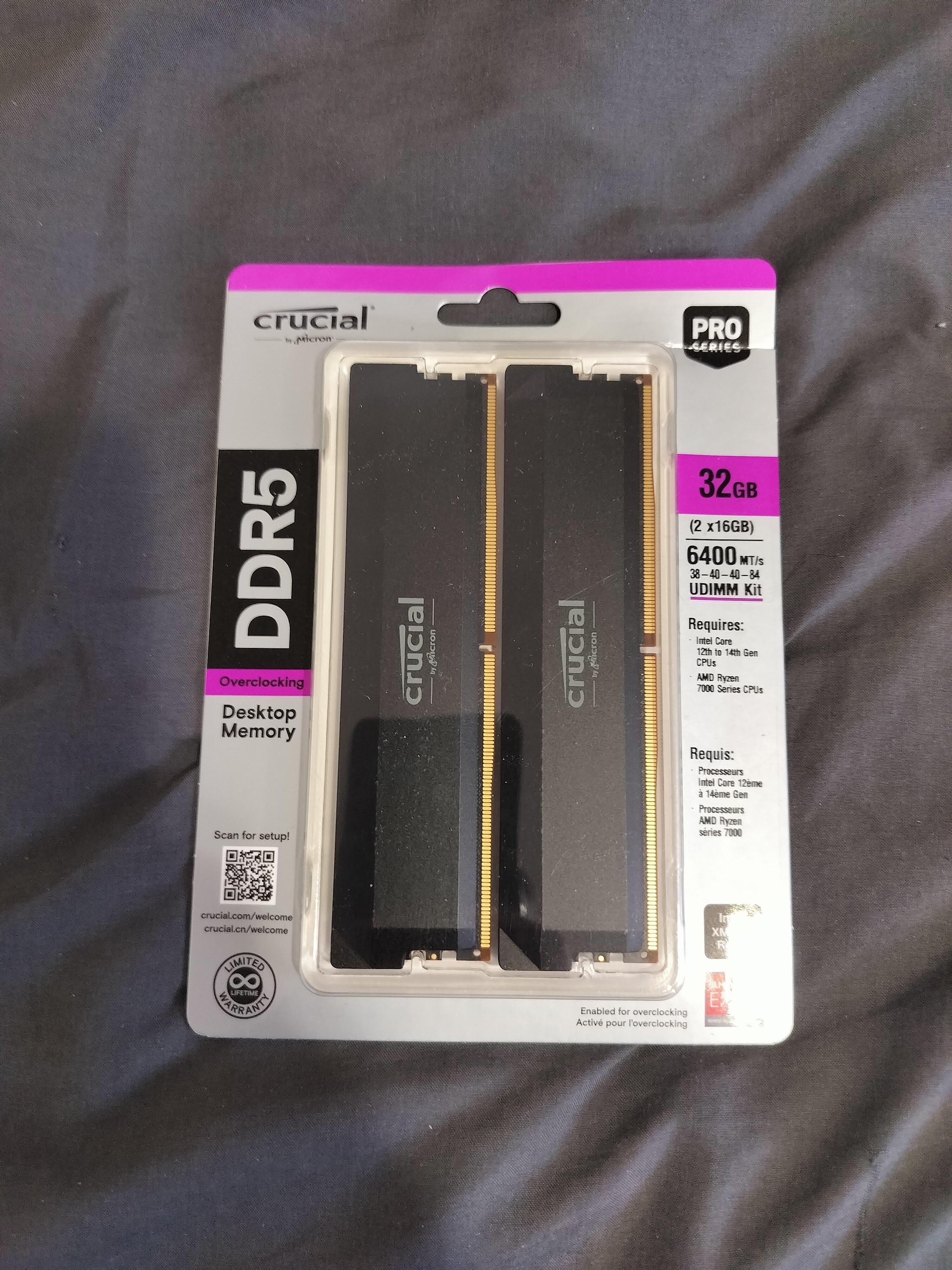 Crucial Pro OC Gaming 32GB (2x16GB) DDR5 6400MHz C38 UDIMM Intel