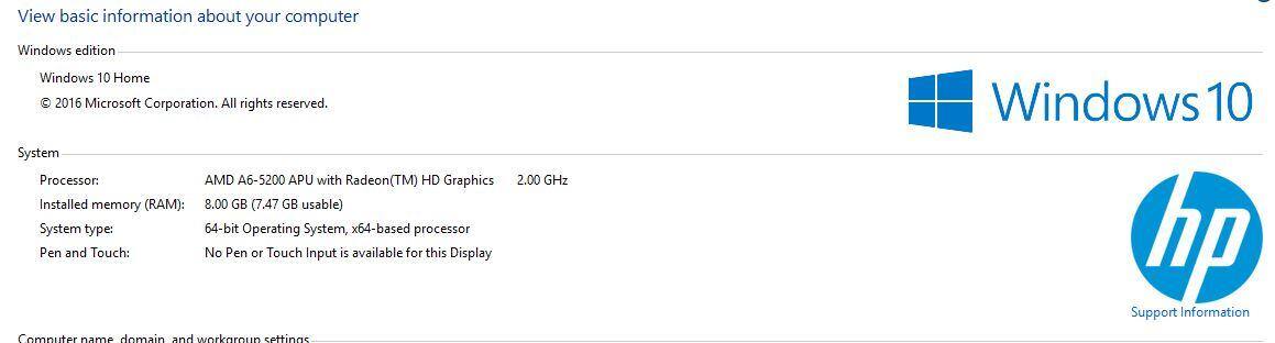 Showing that I added 8gb of ram in it and that it's running windows 10 out of the box., click to load a larger version