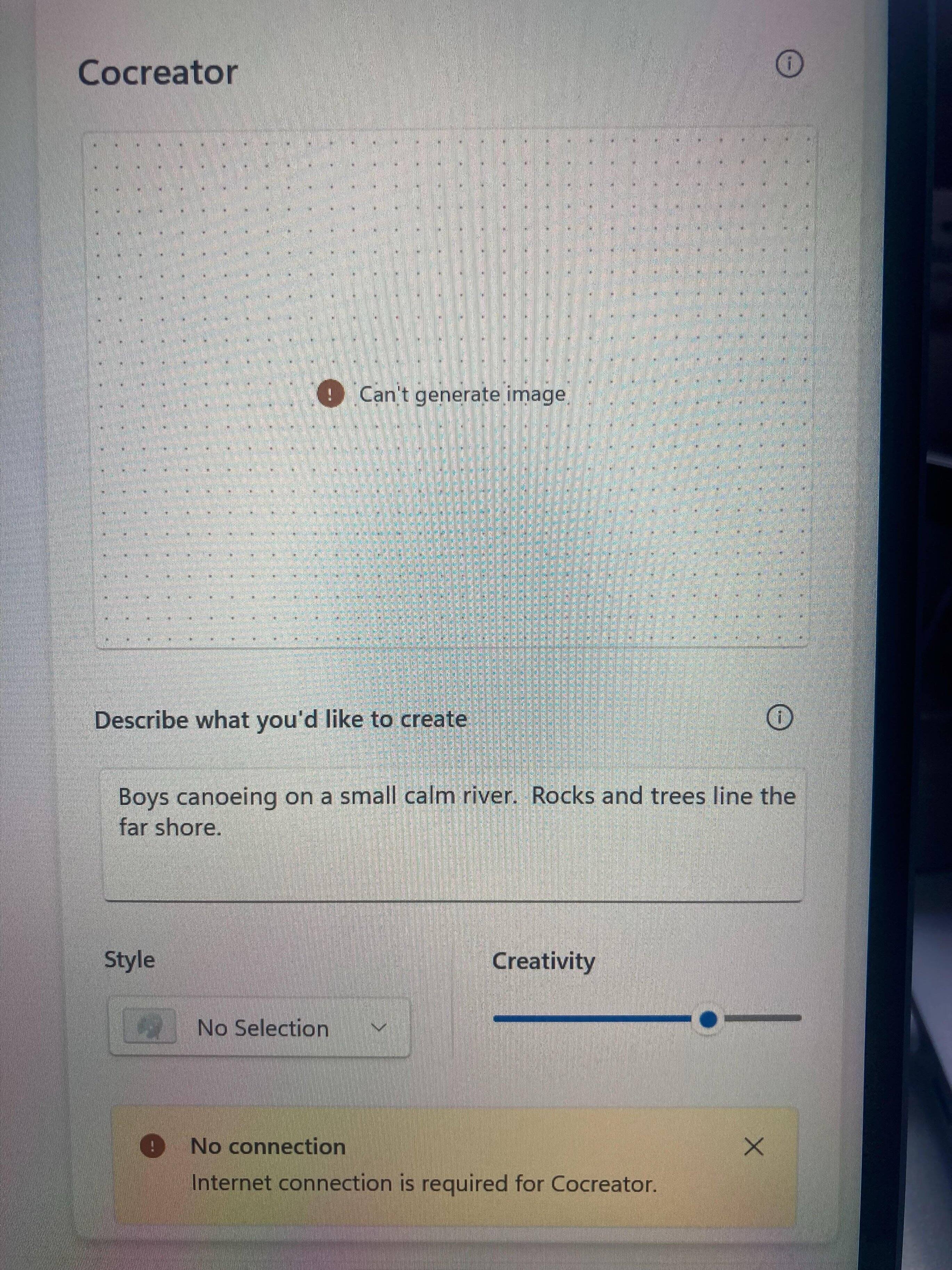Cocreator will not operate without an Internet connection, indicating that my data is likely not actually being processed on my device as promised., click to load a larger version