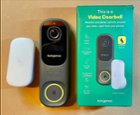 The Kangaroo doorbell comes with a "chime" (left) that also rings in your home when someone rings the bell.  The doorbell also comes with wires for hard wire mounting and screws (not pictured)., click to load a larger version
