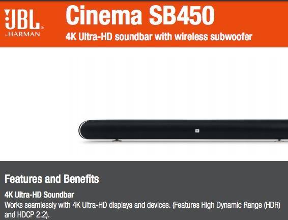 JBL stating it is HDR compatible, click to load a larger version