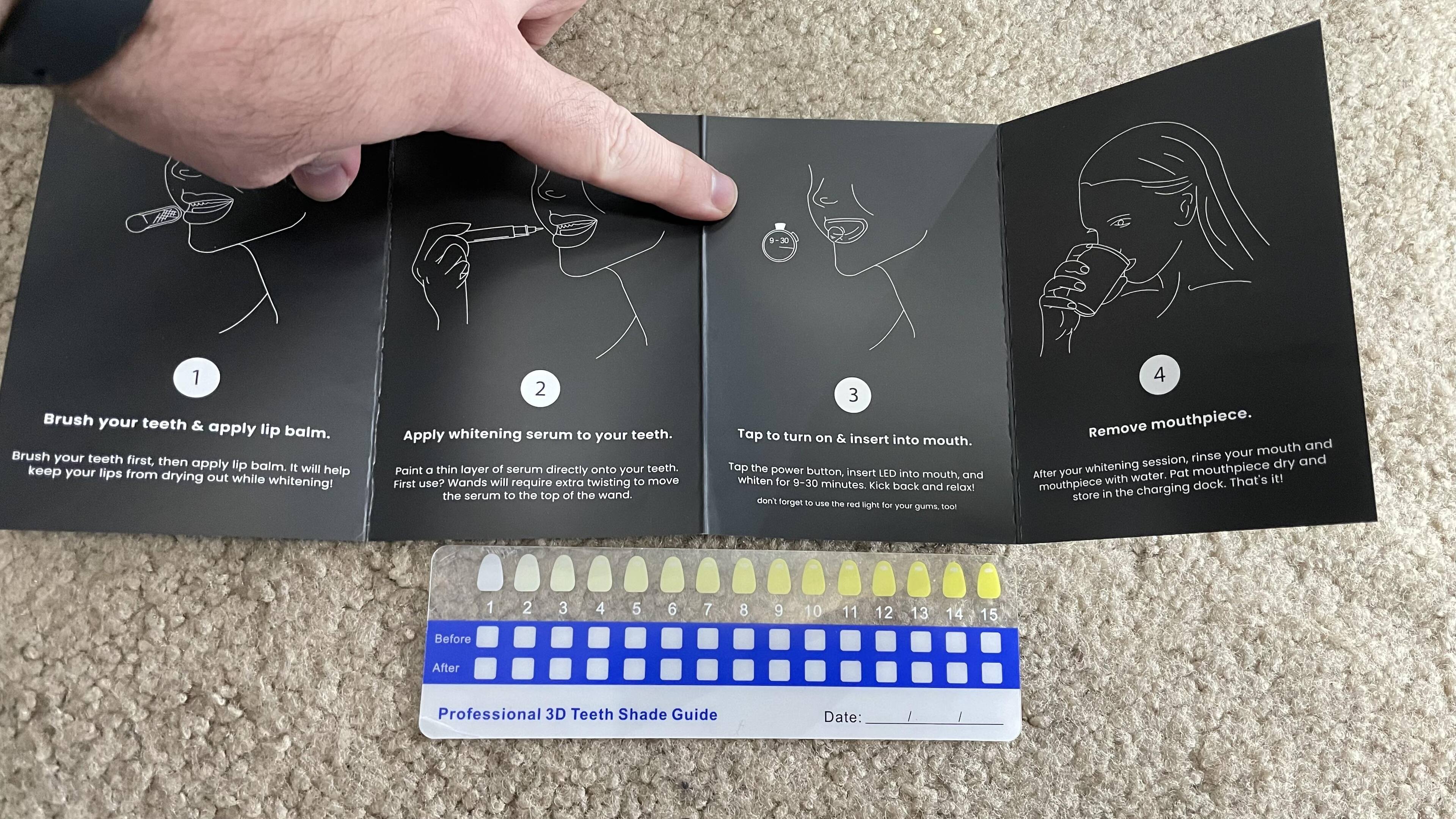 Instructions and tooth color guide., click to load a larger version