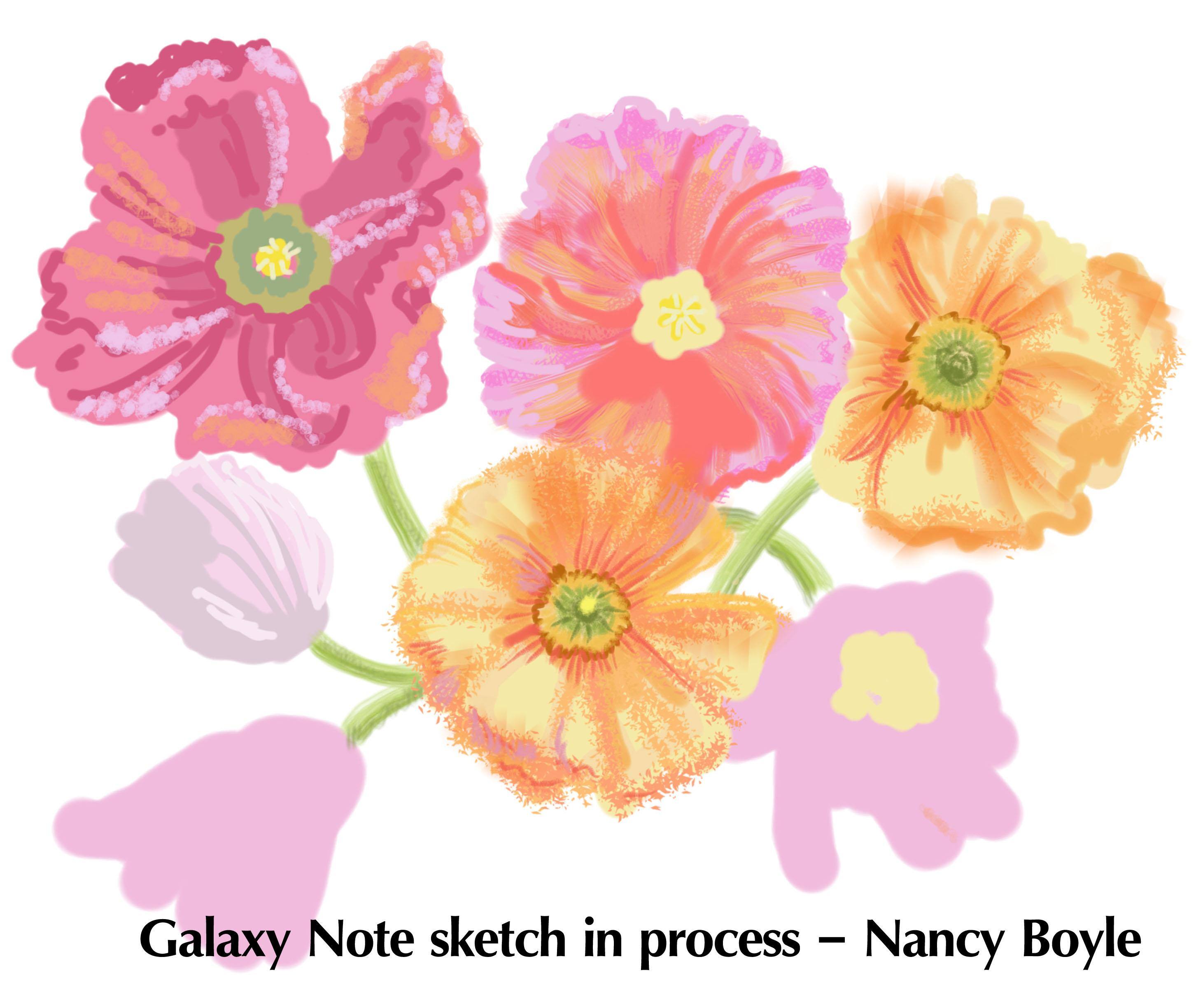 Flowers - sketch in process, click to load a larger version